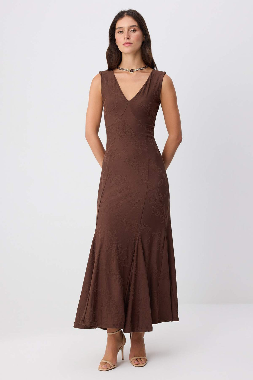 V Neck Thick Strap Sleeveless A-Line Maxi Dress