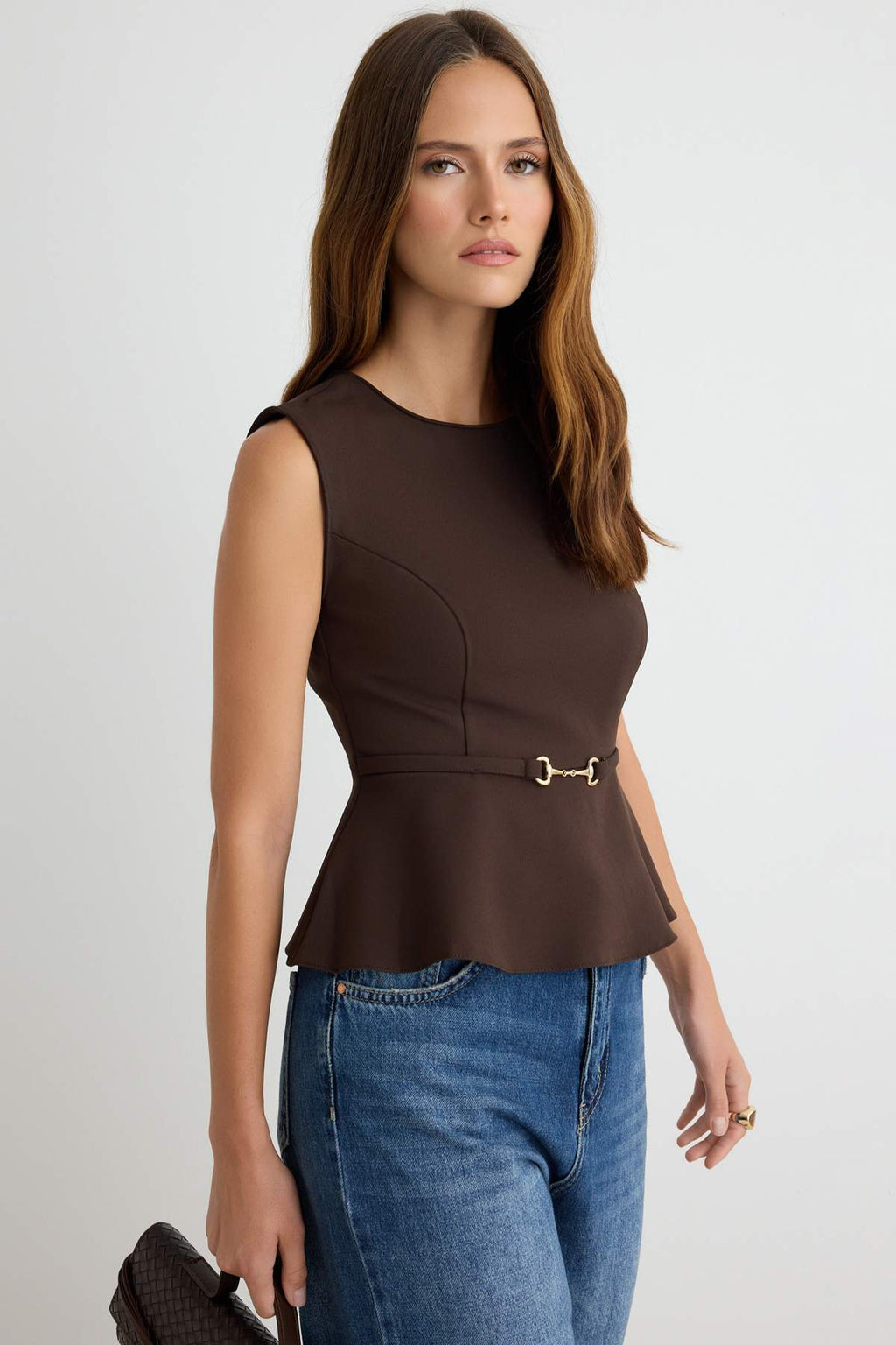 Belt Detail Sleeveless Round Neck Regular Fit Blouse