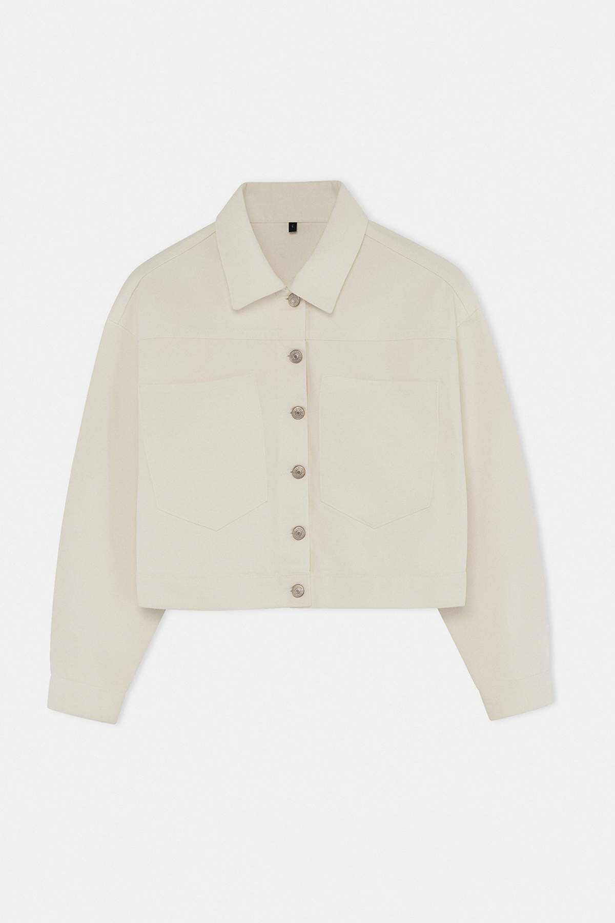 Collared Long Sleeve Crop Denim Jacket