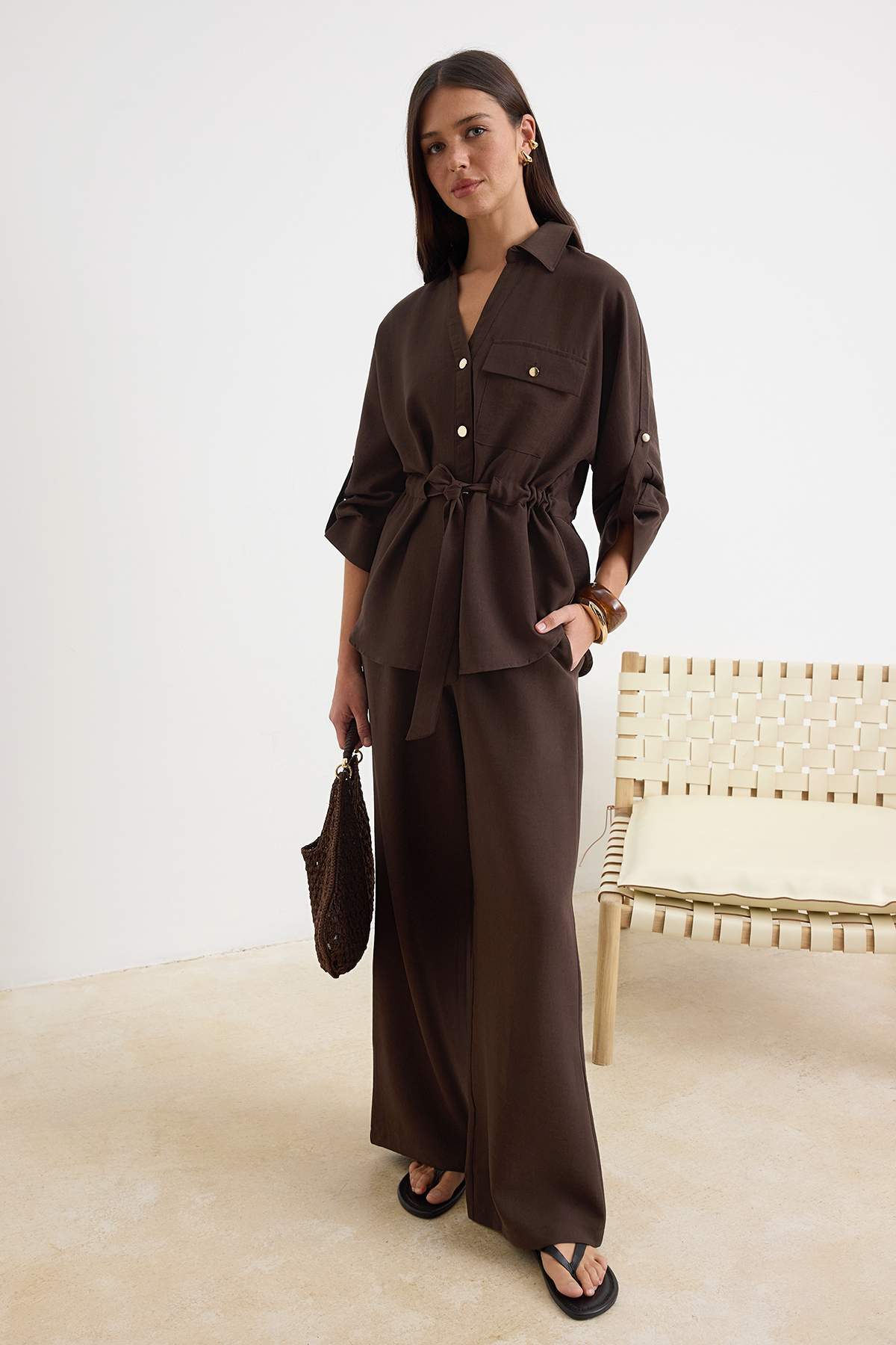 2-Piece Long Sleeve Shirt and Wide Leg Trouser Co-ord
