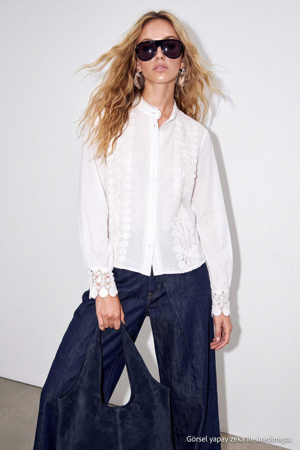 Applique Trim Lace Detail Padded Long Sleeve Shirt