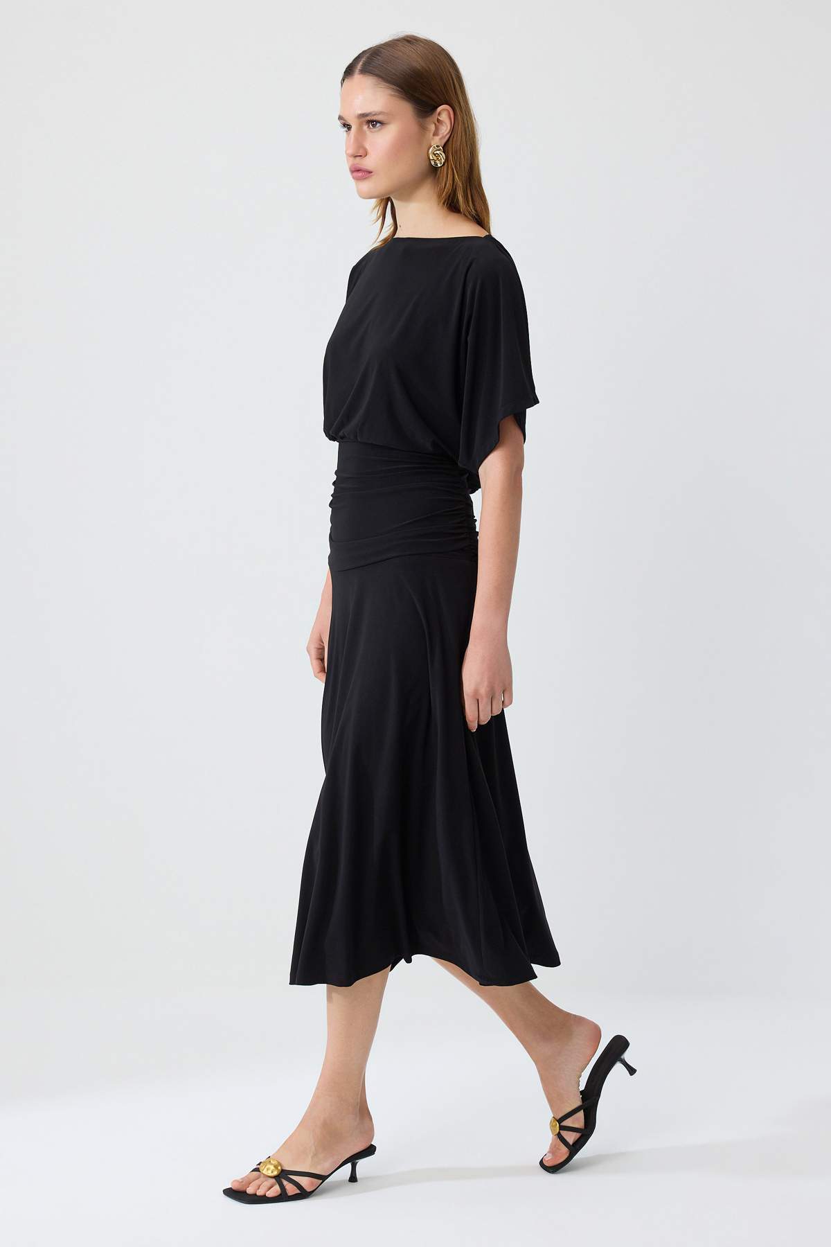 Boat Neck Batwing Sleeve Short Sleeve Skater Maxi Dress