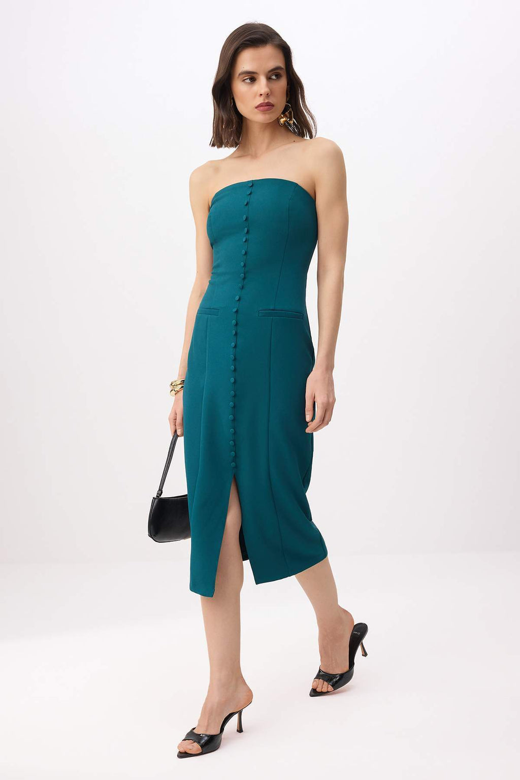 Strapless Shift Midi Dress