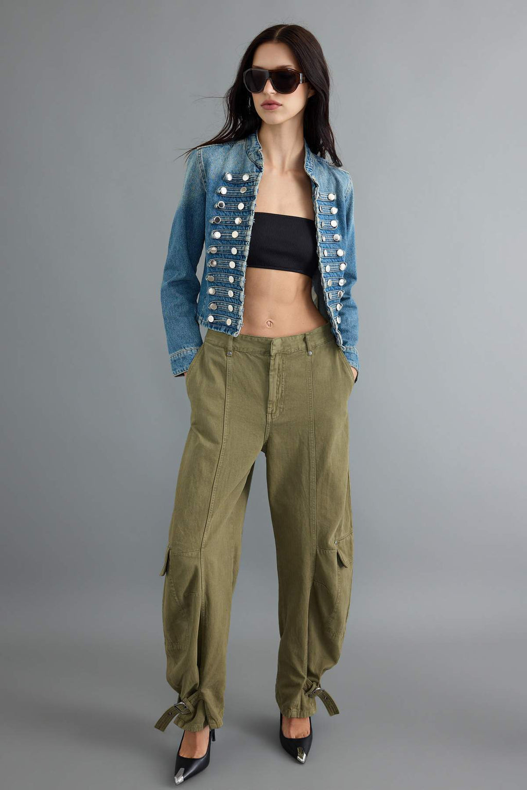 Fitted Long Sleeve Button Front Denim Jacket