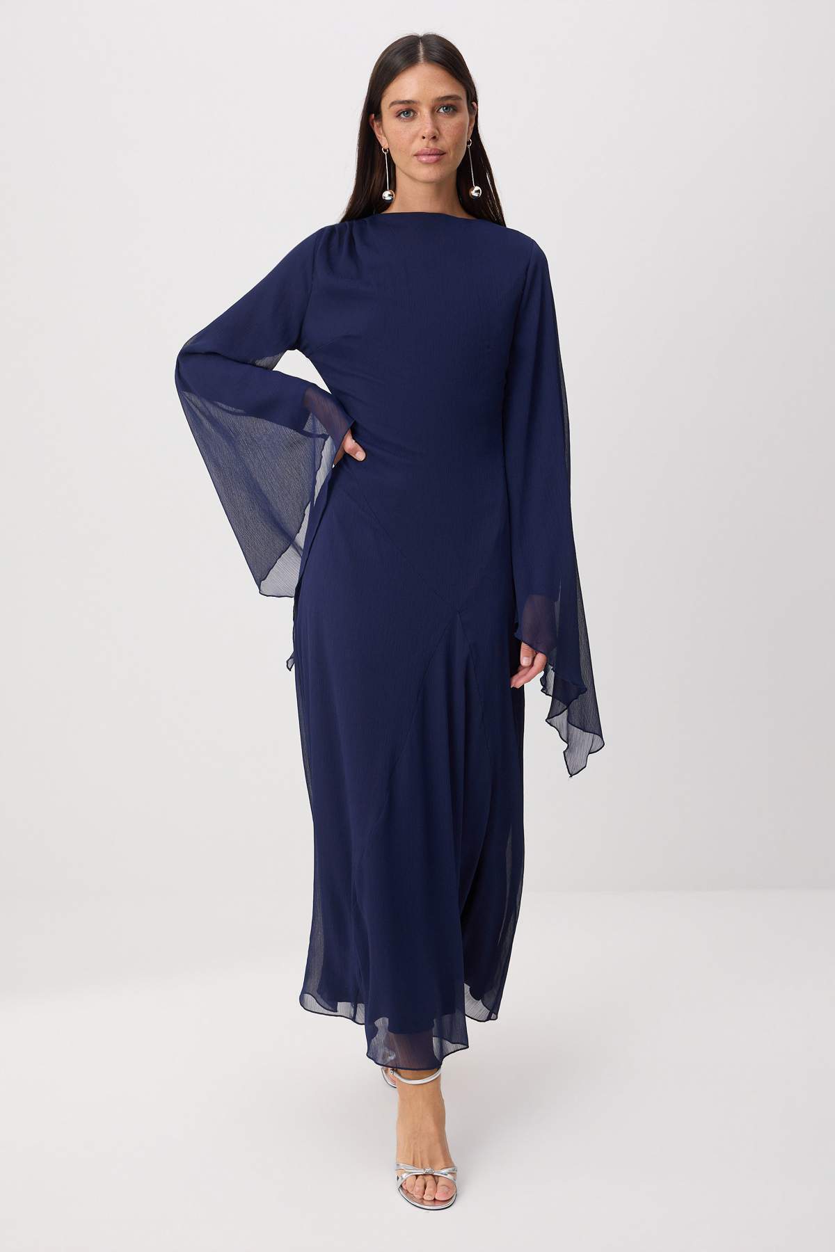 Princess Sleeve Boat Neck Maxi Dress