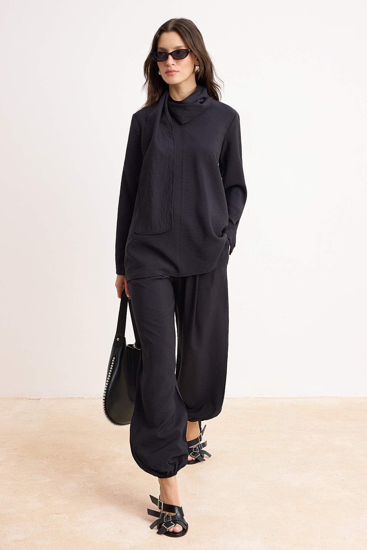 Scarf Detail Tunic Wide Leg Trouser Co-ord