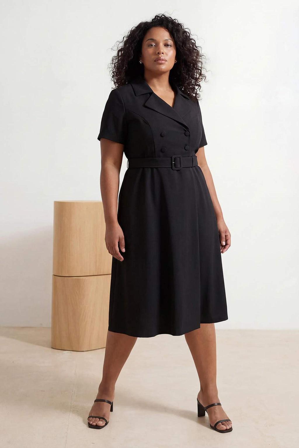Shirt Collar Short Sleeve A-Line Midi Dress