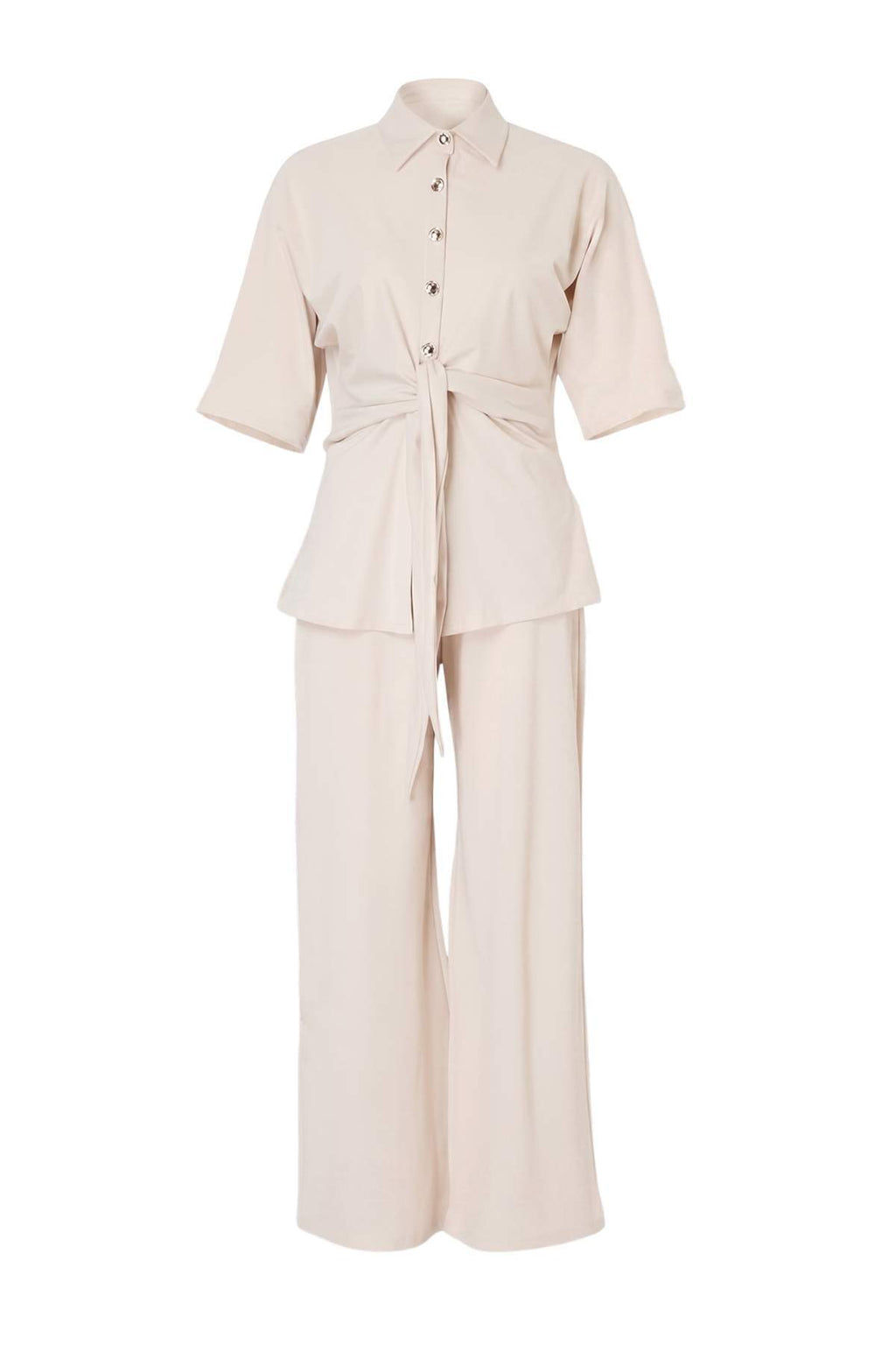 2-Piece Regular Fit Polo Neck Batwing Sleeve Wide Leg Co-ord