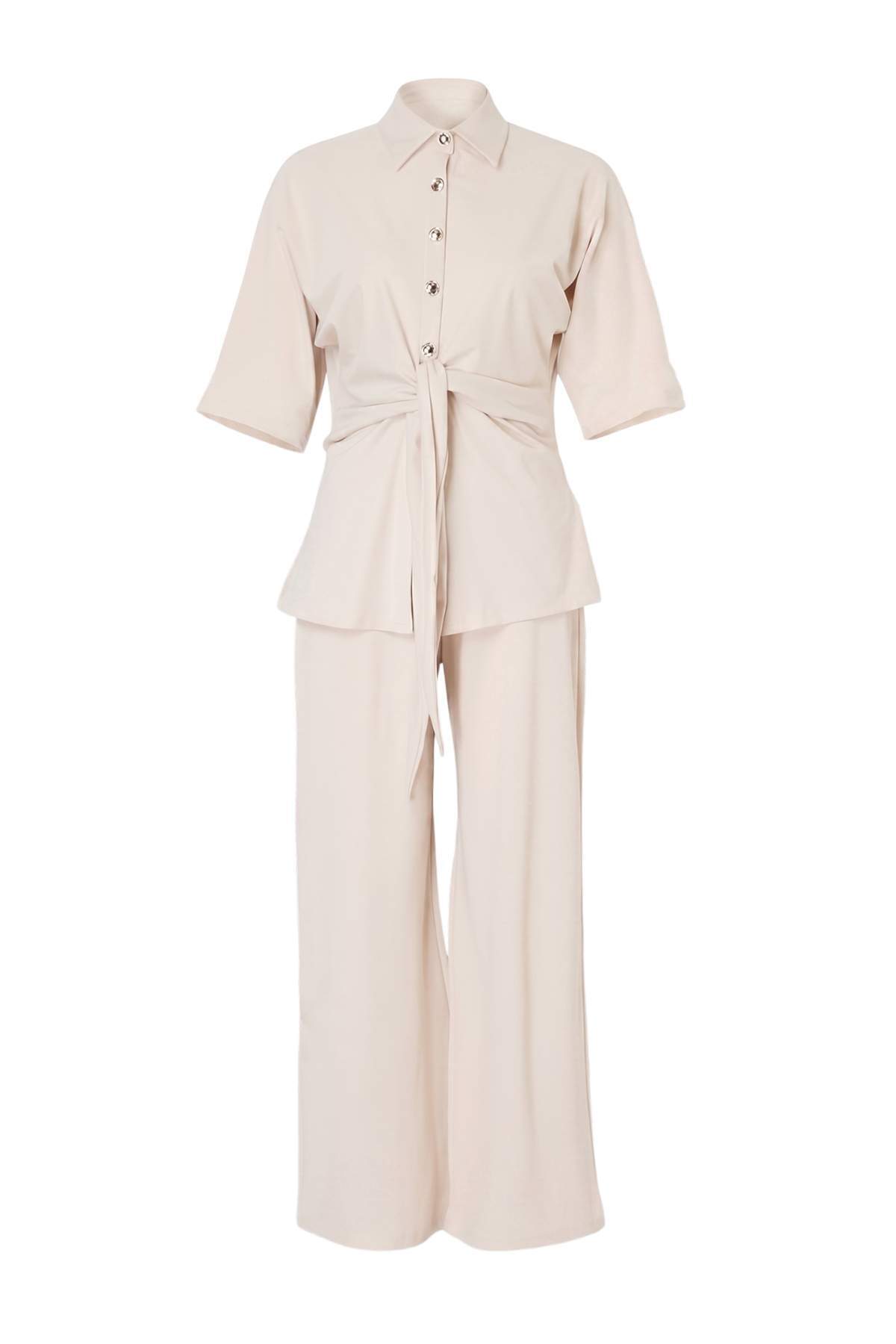 2-Piece Regular Fit Polo Neck Batwing Sleeve Wide Leg Co-ord