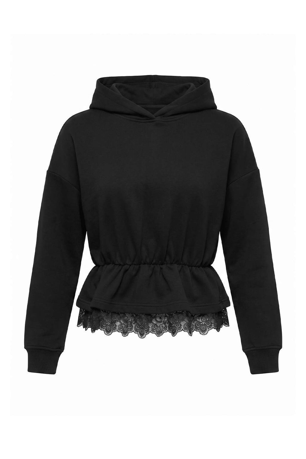 Peplum Lace Detail Hooded Long Sleeve Knit Sweatshirt