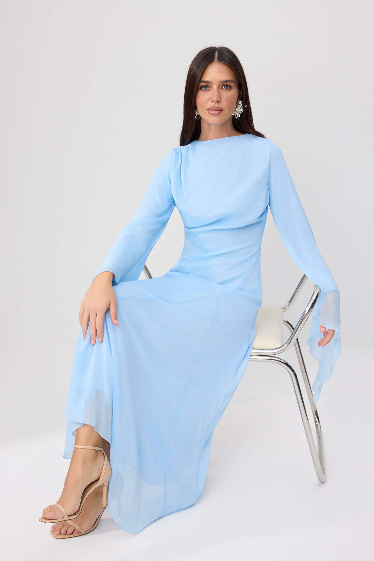 Princess Sleeve Boat Neck Maxi Dress