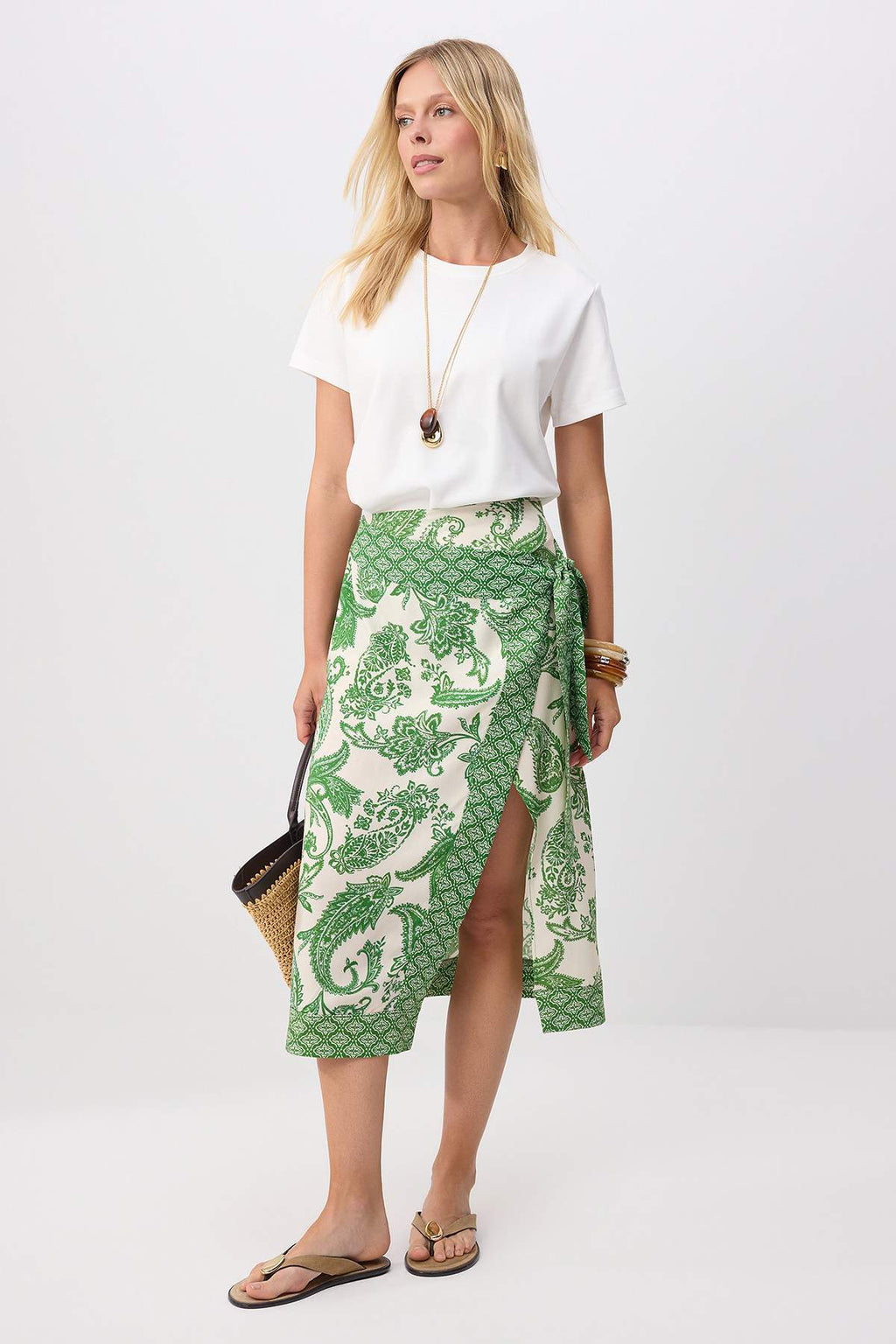 Wrap Front Midi Skirt