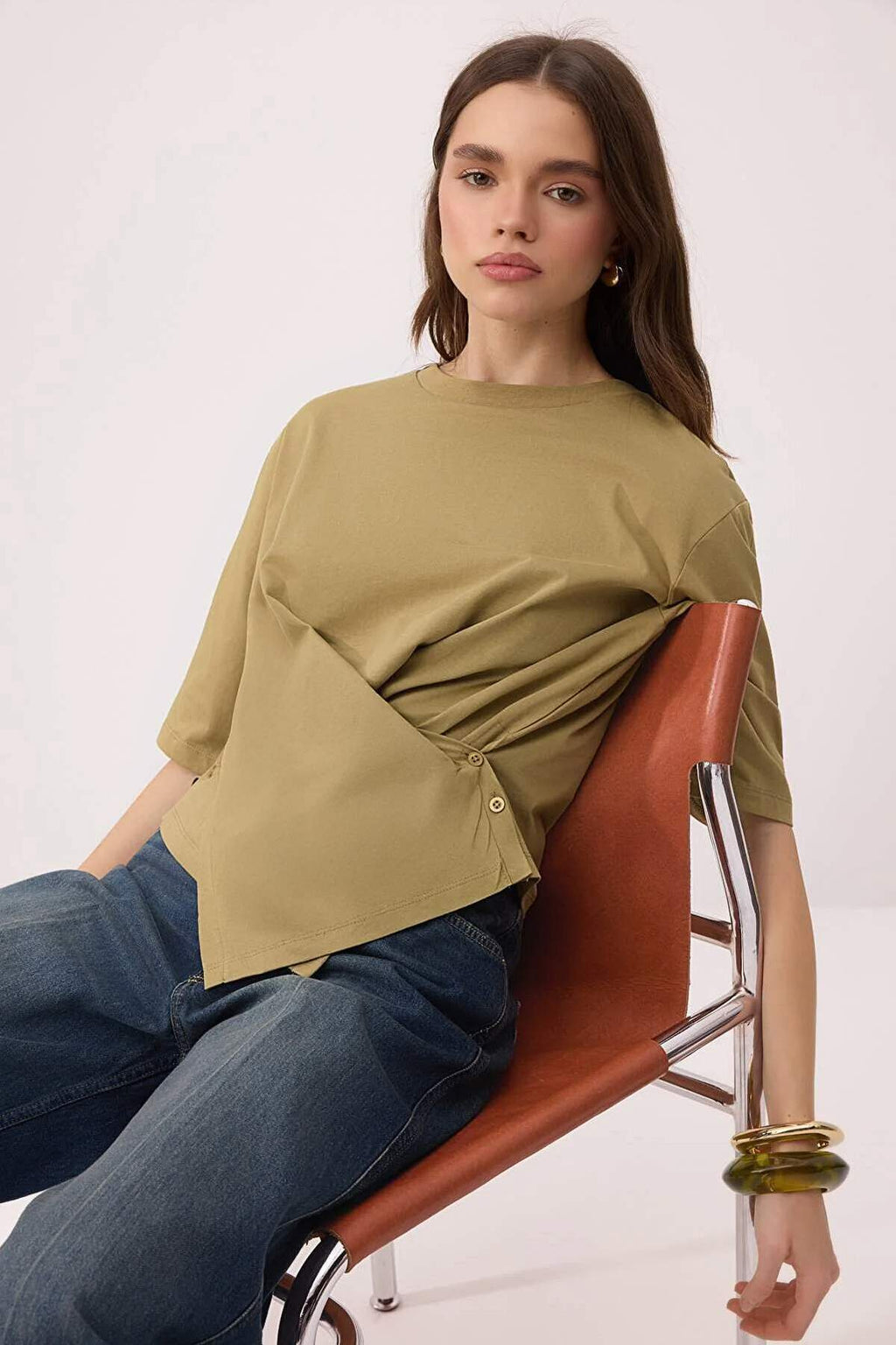 Regular Fit Dropped Shoulder Crew Neck Short Sleeve T-Shirt
