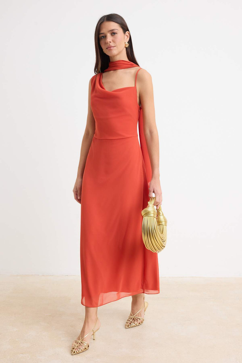 Asymmetric Neckline Thin Strap Shift Maxi Dress