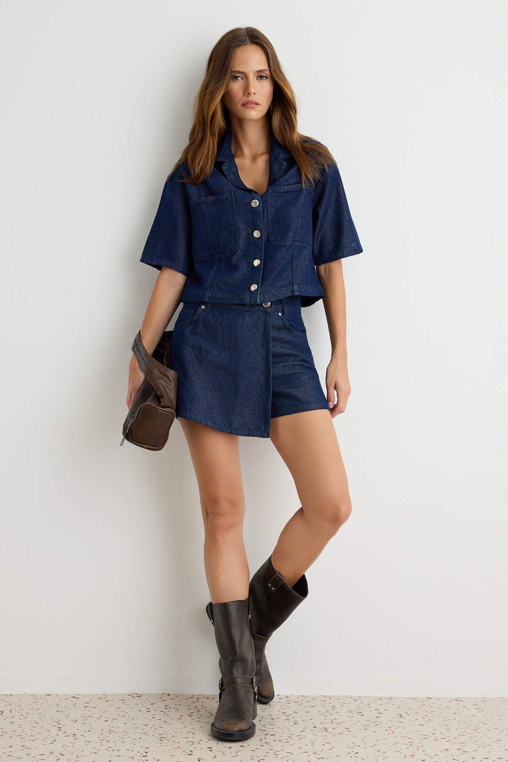 2-Piece Shirt Collar Short Sleeve Relaxed Fit Shirt and Shorts Co-ord
