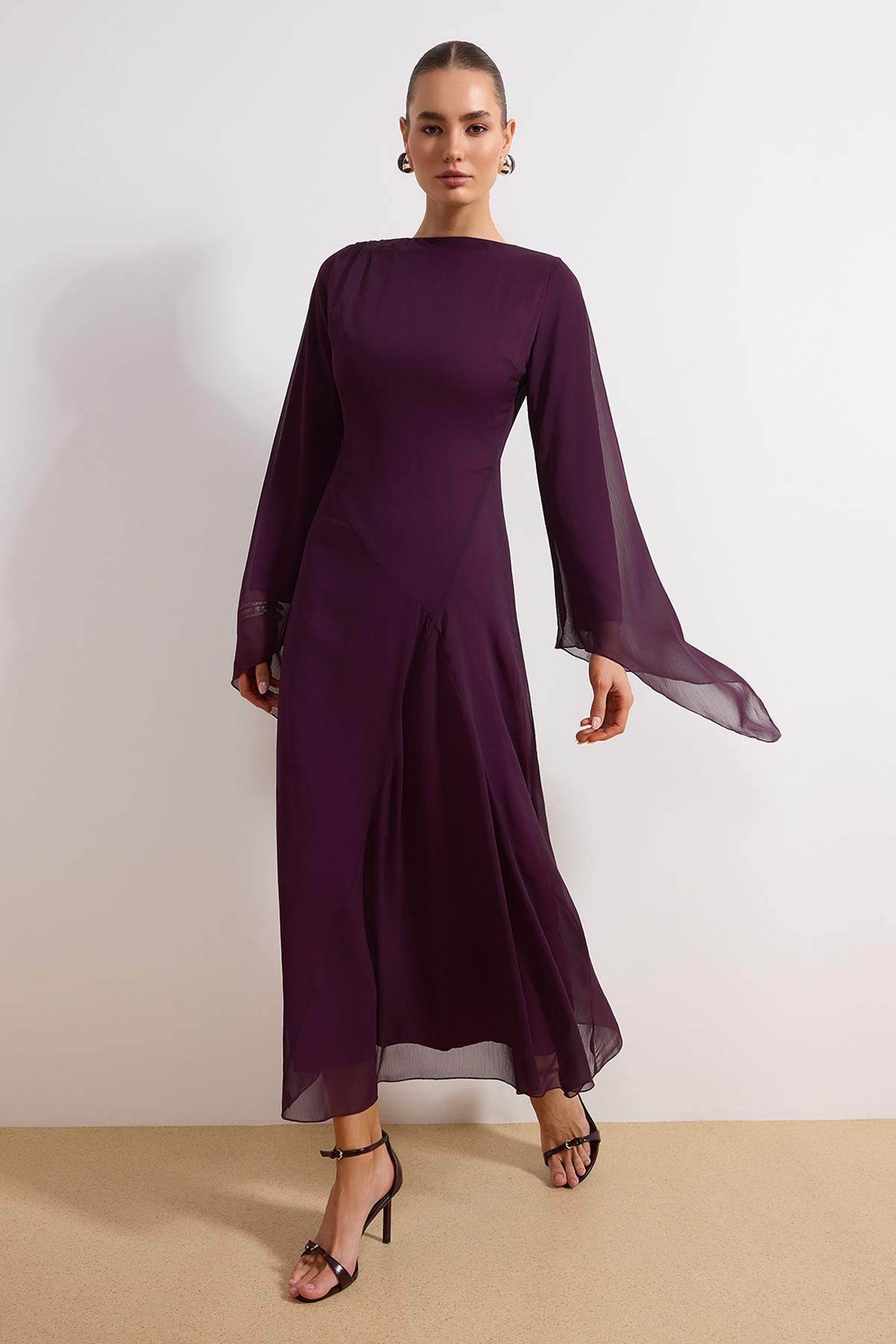Princess Sleeve Boat Neck Maxi Dress