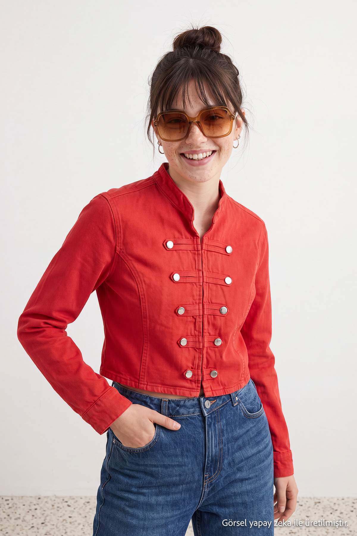 Button Front Fitted Long Sleeve Denim Jacket