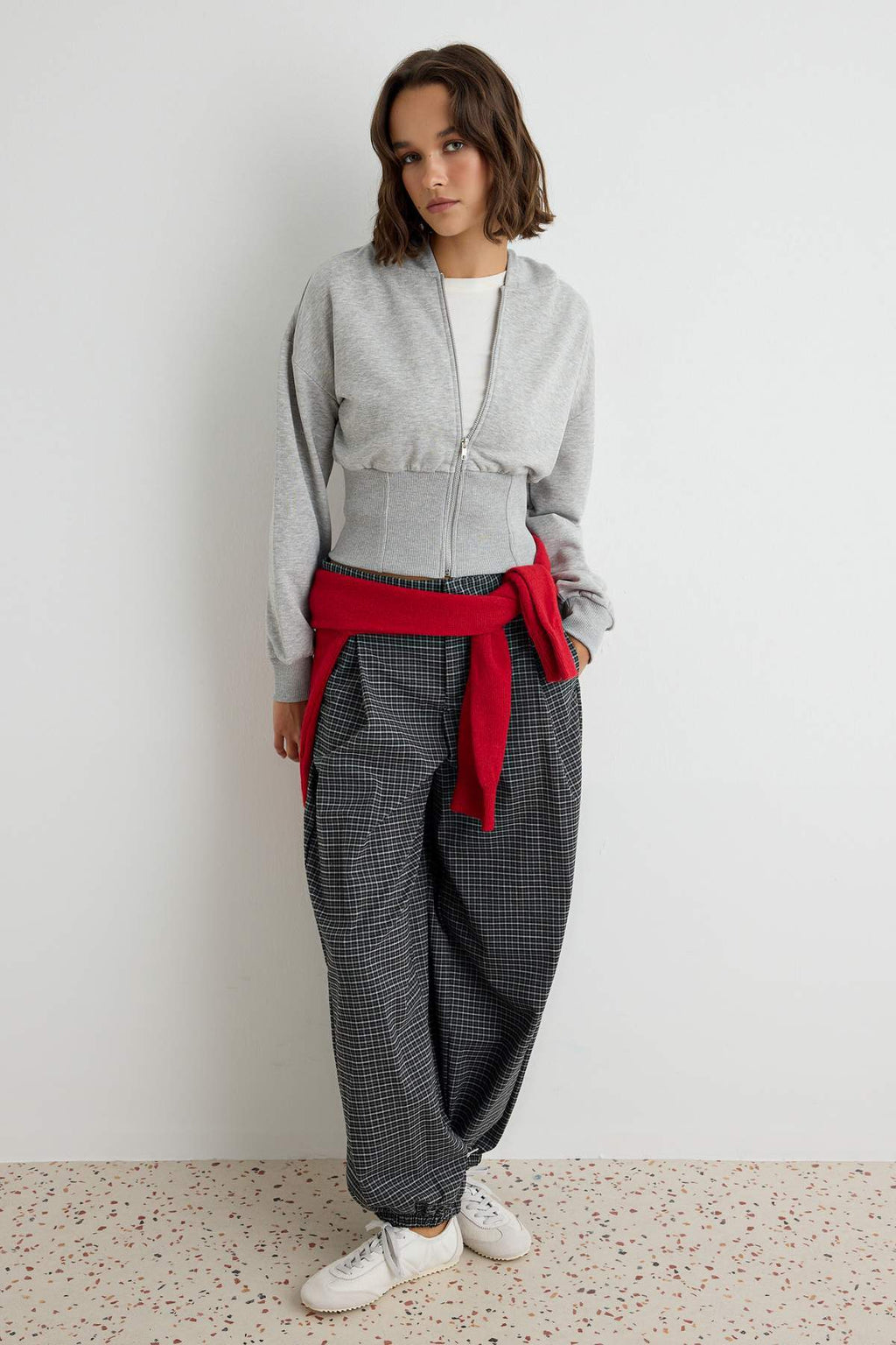 Thick Hooded Zip Through Cropped Sweatshirt