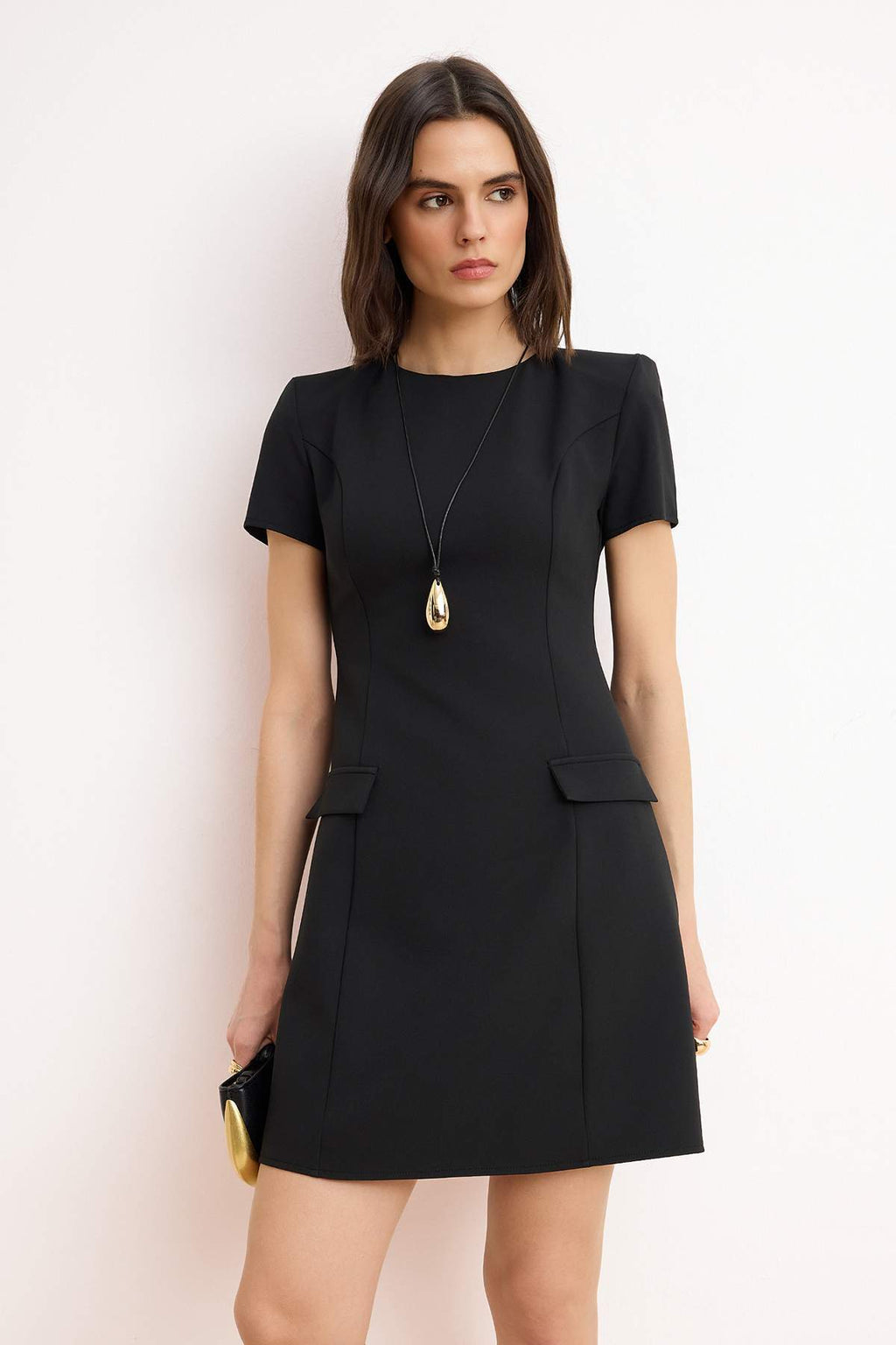 A-Line Short Sleeve Crew Neck Mini Dress