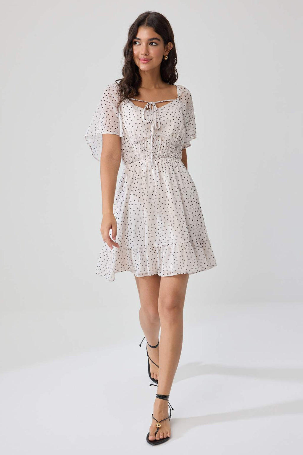 Heart Neck Angel Sleeve A-Line Mini Dress
