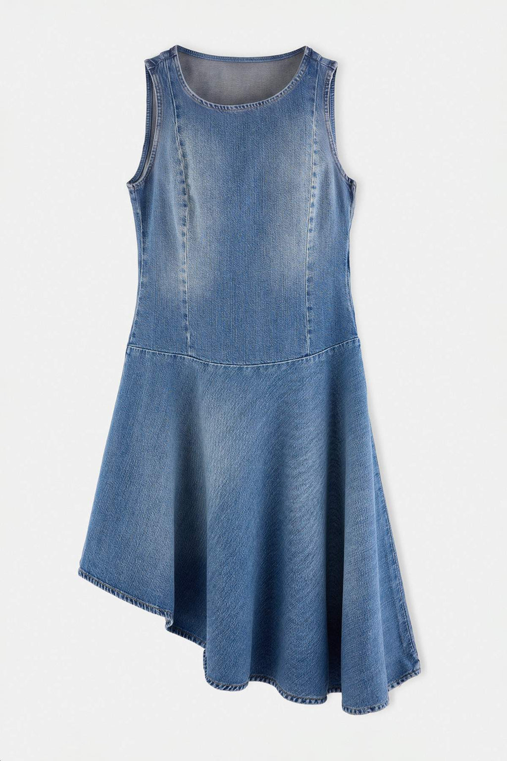 Sleeveless Asymmetric Midi Denim Dress