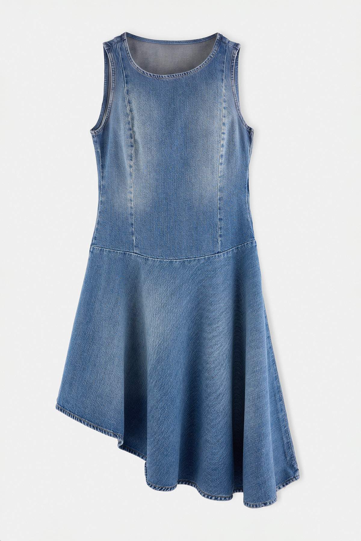 Sleeveless Asymmetric Midi Denim Dress