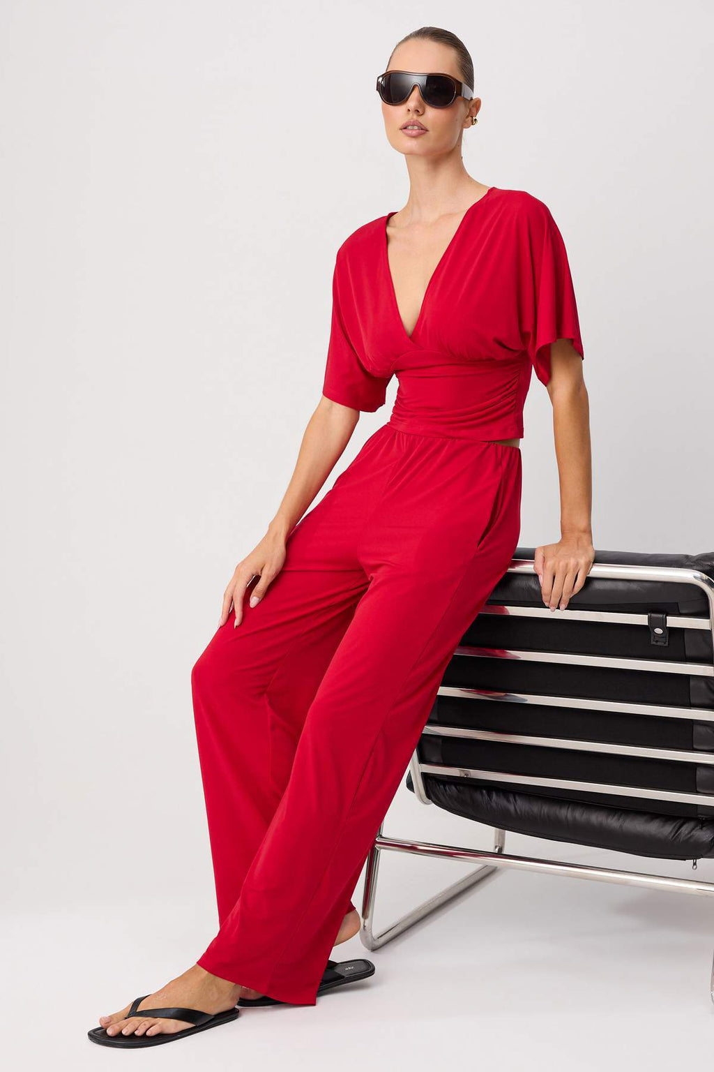2-Piece Fitted Batwing Sleeve Wide Leg Co-ord Set