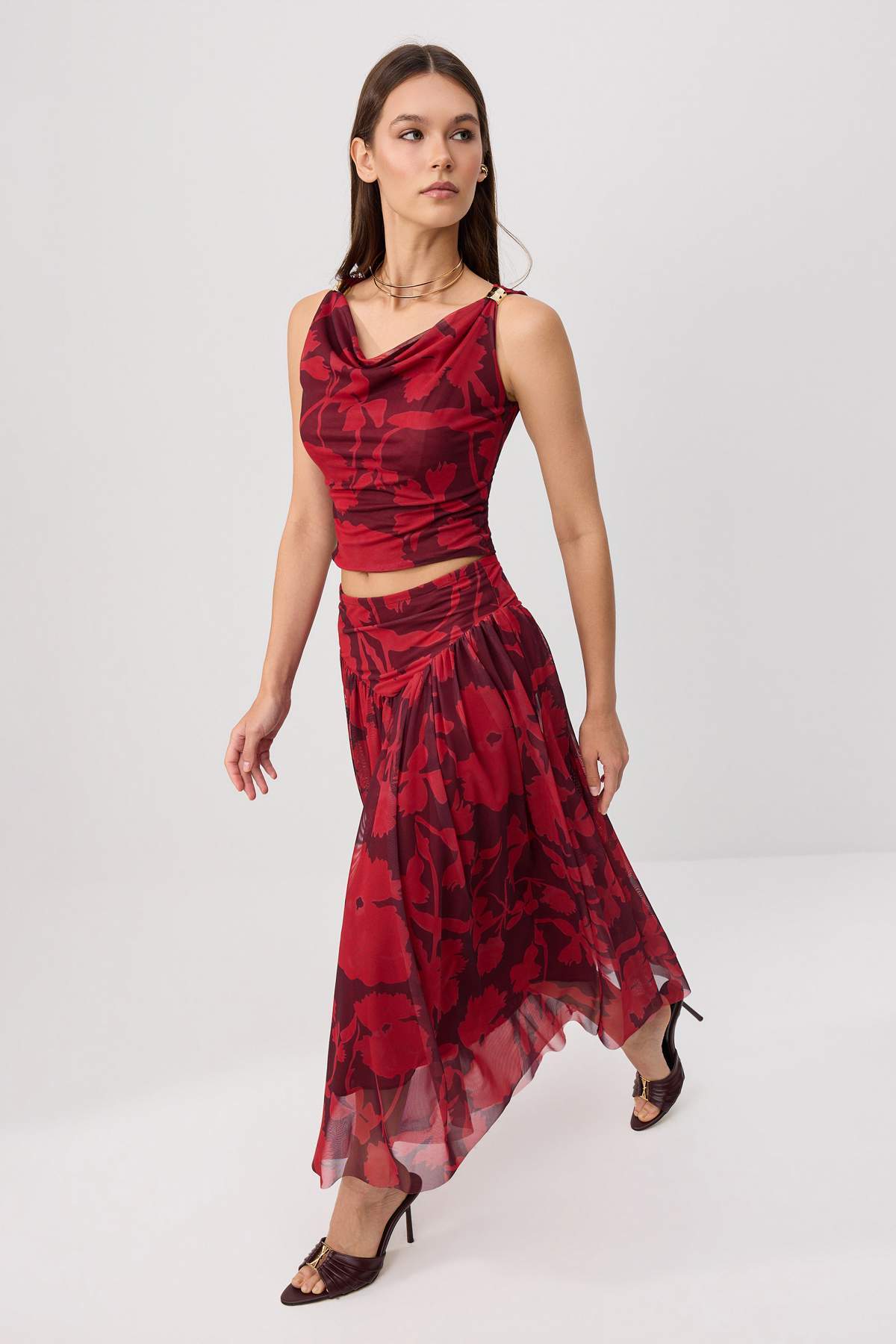 2-Piece Fitted Sleeveless Flared Tulle Co-ord Set