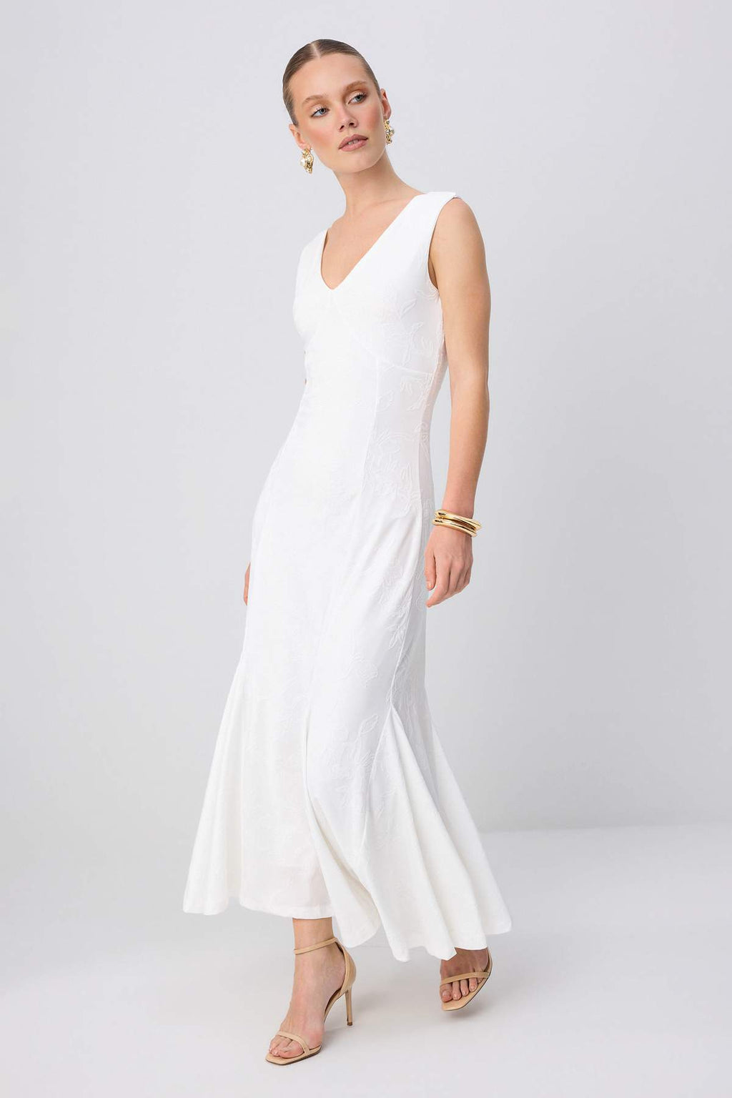 V Neck Thick Strap Sleeveless A-Line Maxi Dress
