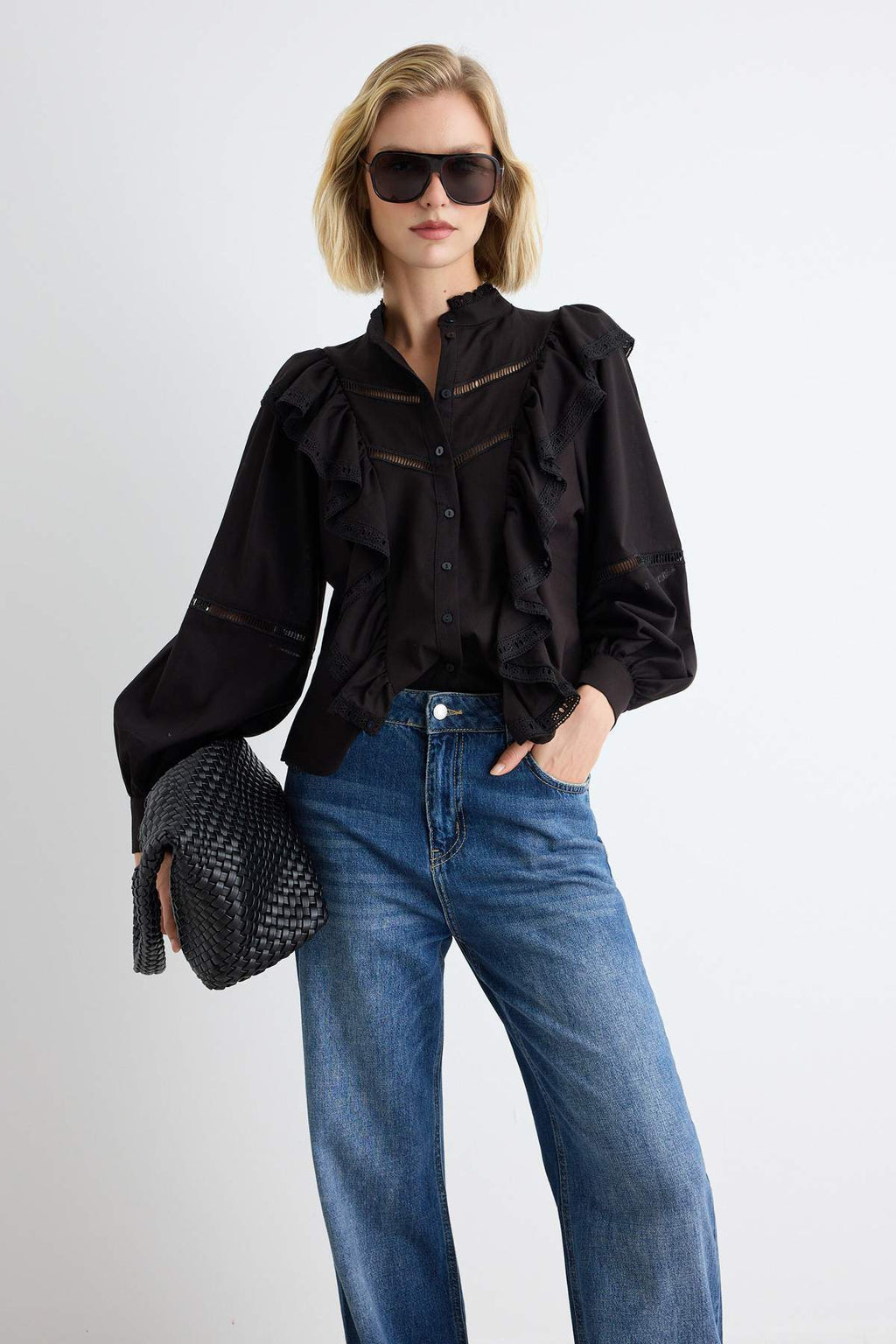 Ruffle Detail Boho Long Sleeve Shirt