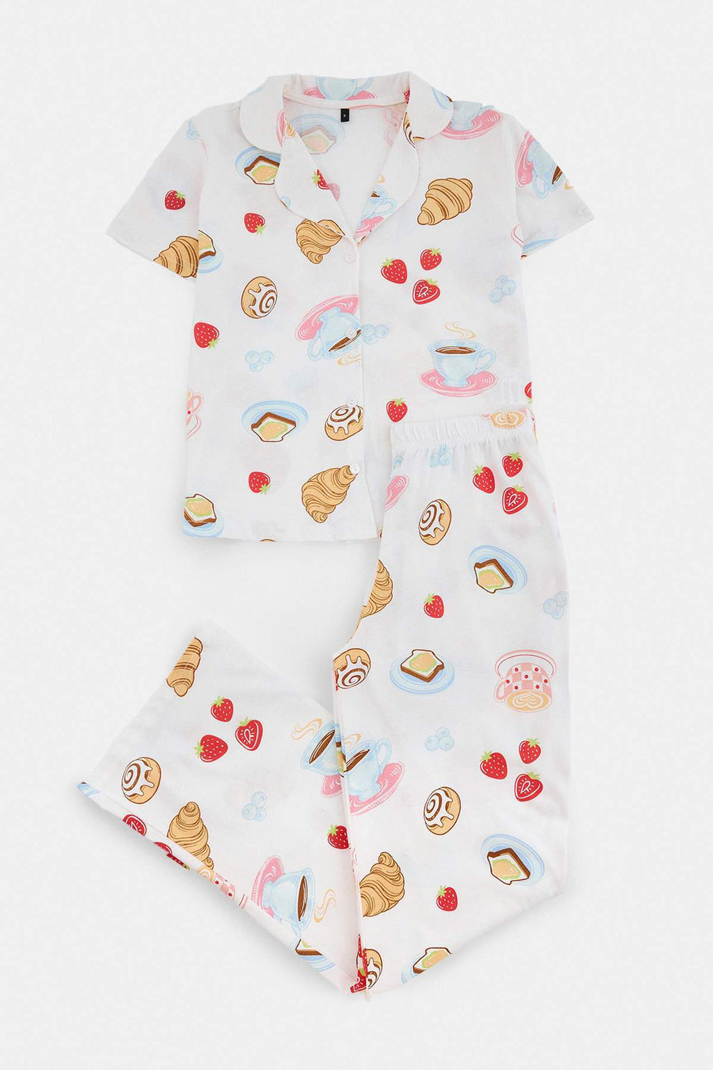 Long Sleeve Collared Button Through Pyjama Set