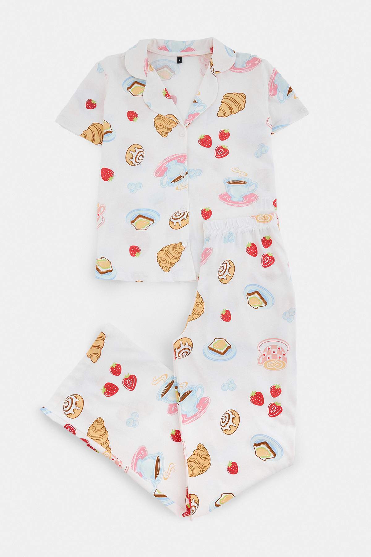 Long Sleeve Collared Button Through Pyjama Set