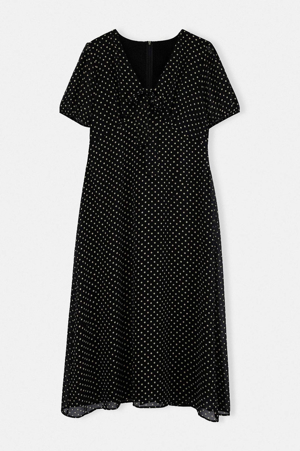 V Neck Balloon Sleeve Tiered Midi Dress