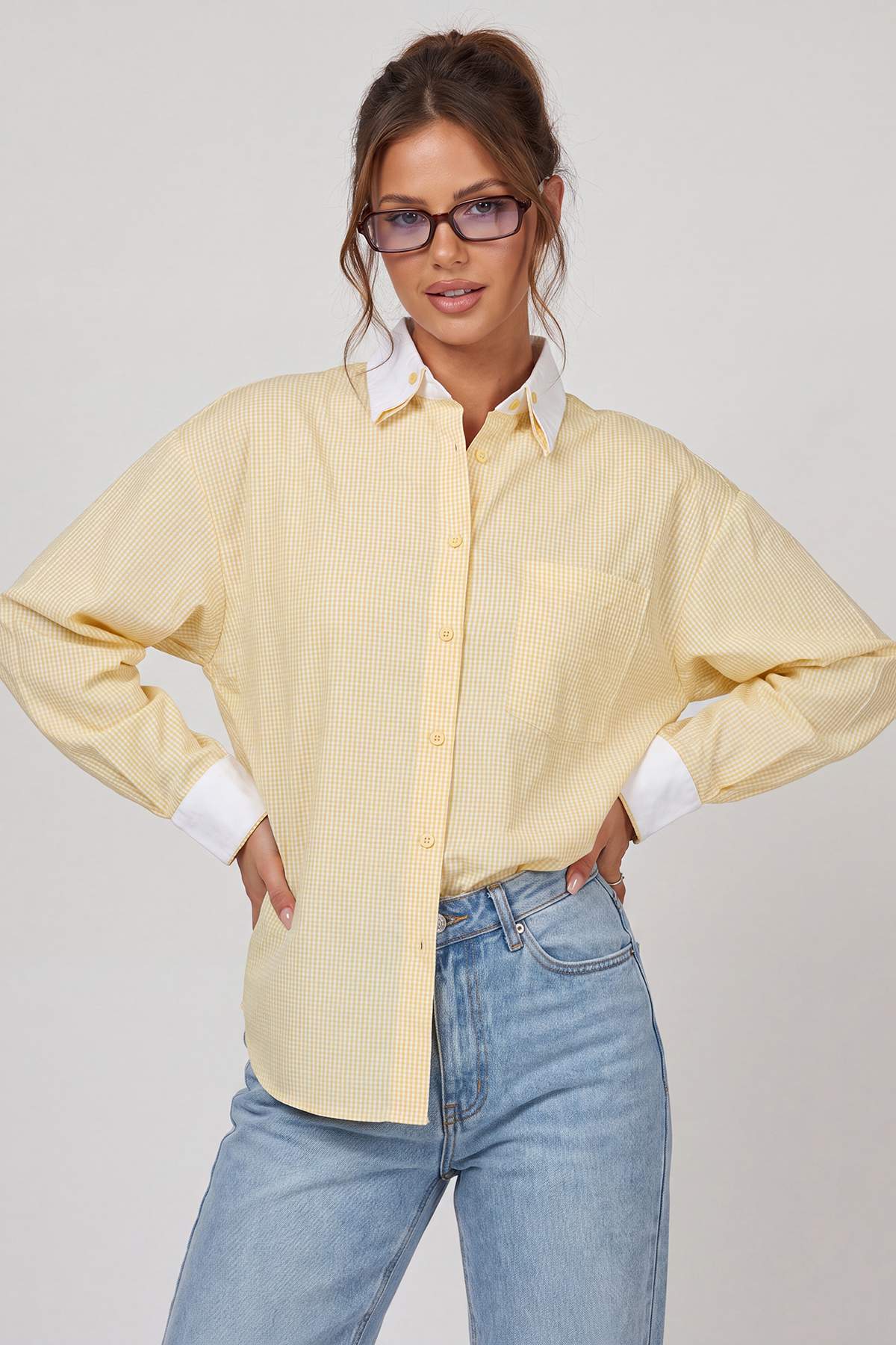 Contrast Collar Oversized Long Sleeve Shirt