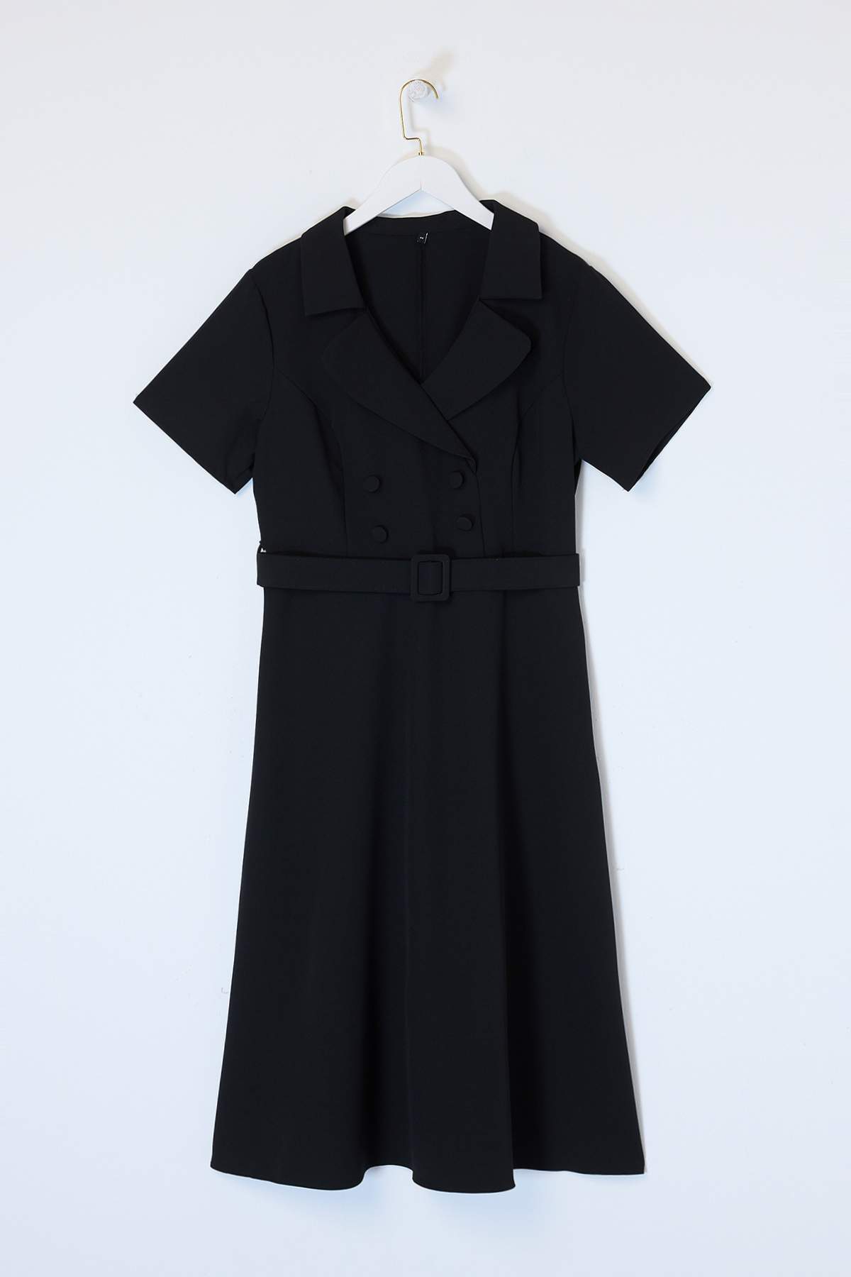 Shirt Collar Short Sleeve A-Line Midi Dress
