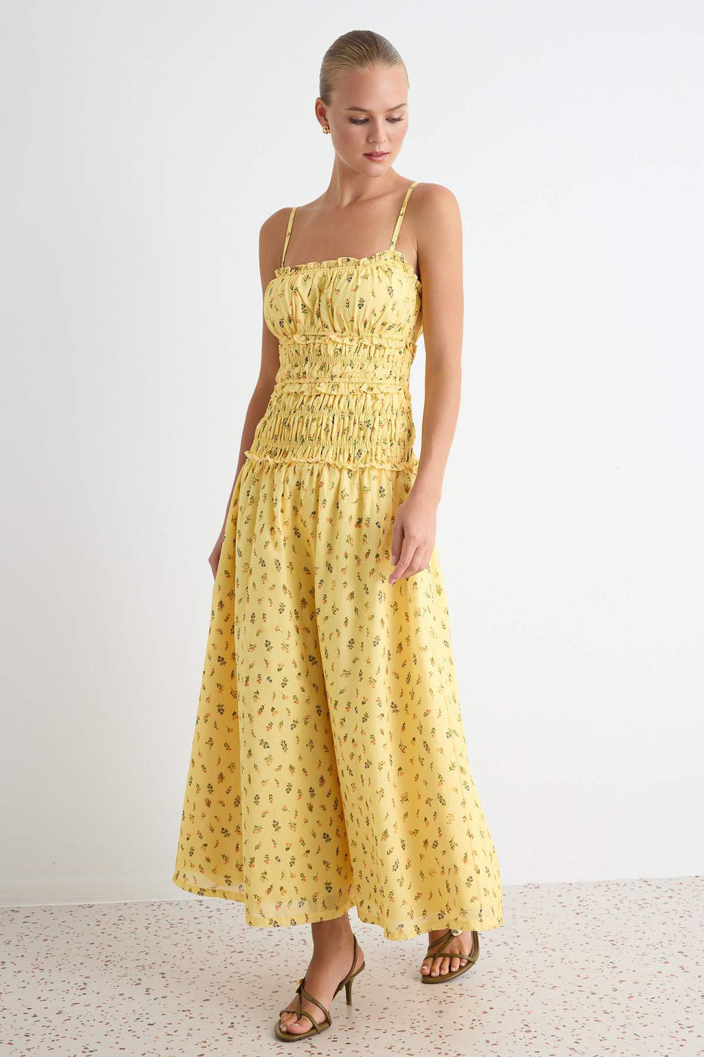 Square Neck Thin Strap Shift Maxi Dress