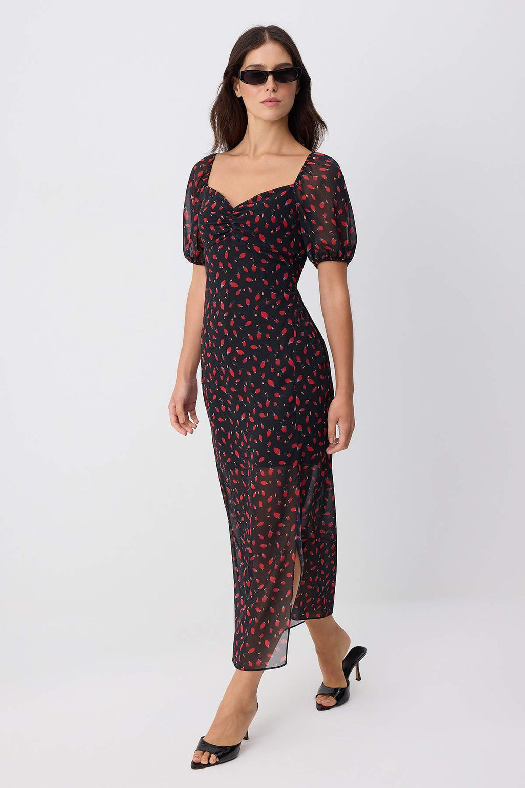 Heart Neck Short Sleeve Shift Maxi Dress