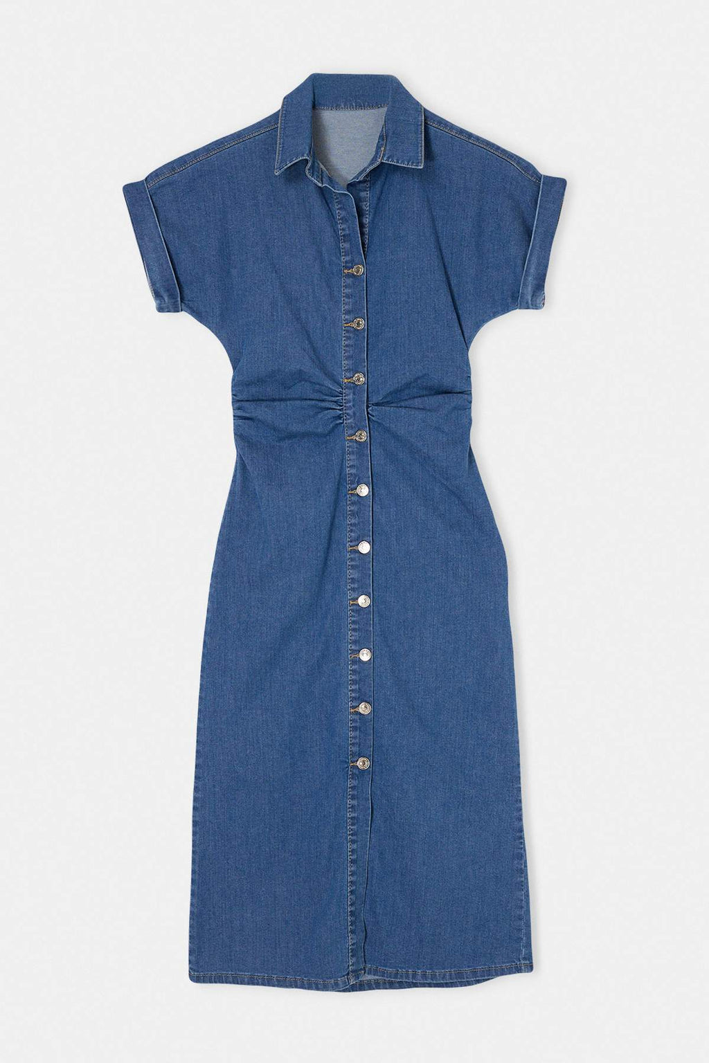 Shirt Collar Short Sleeve Button Front Bodycon Midi Dress