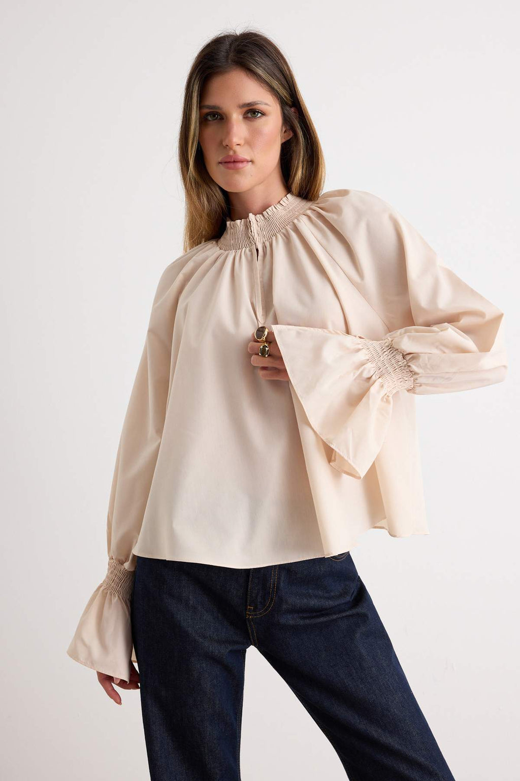 High Neck Long Sleeve Oversized Blouse