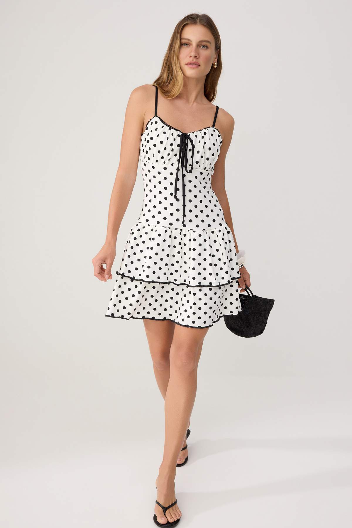 Tie Neck Ruffle Hem Thin Strap Mini Dress