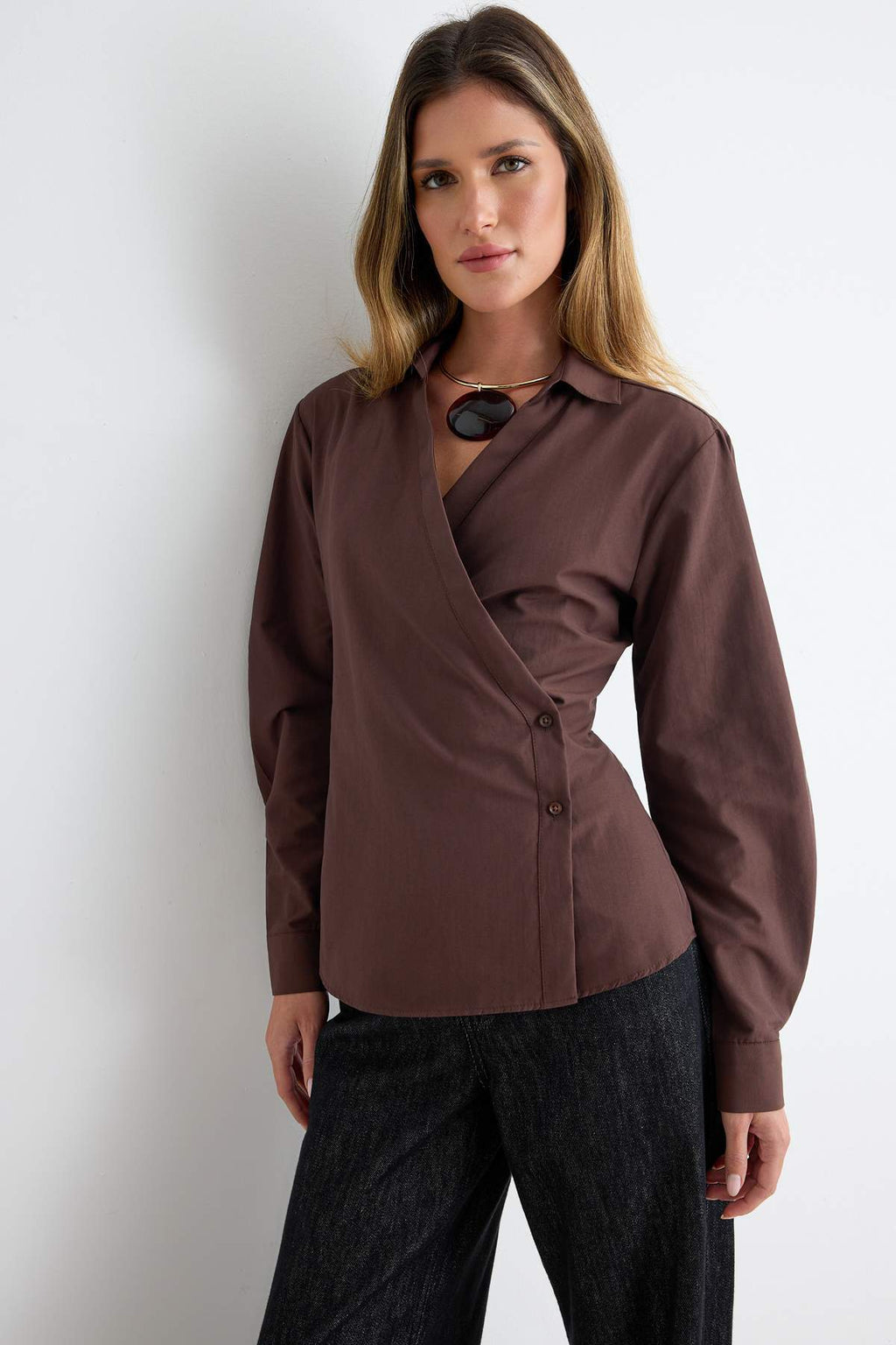 Asymmetric Button Detail Regular Fit Long Sleeve Shirt