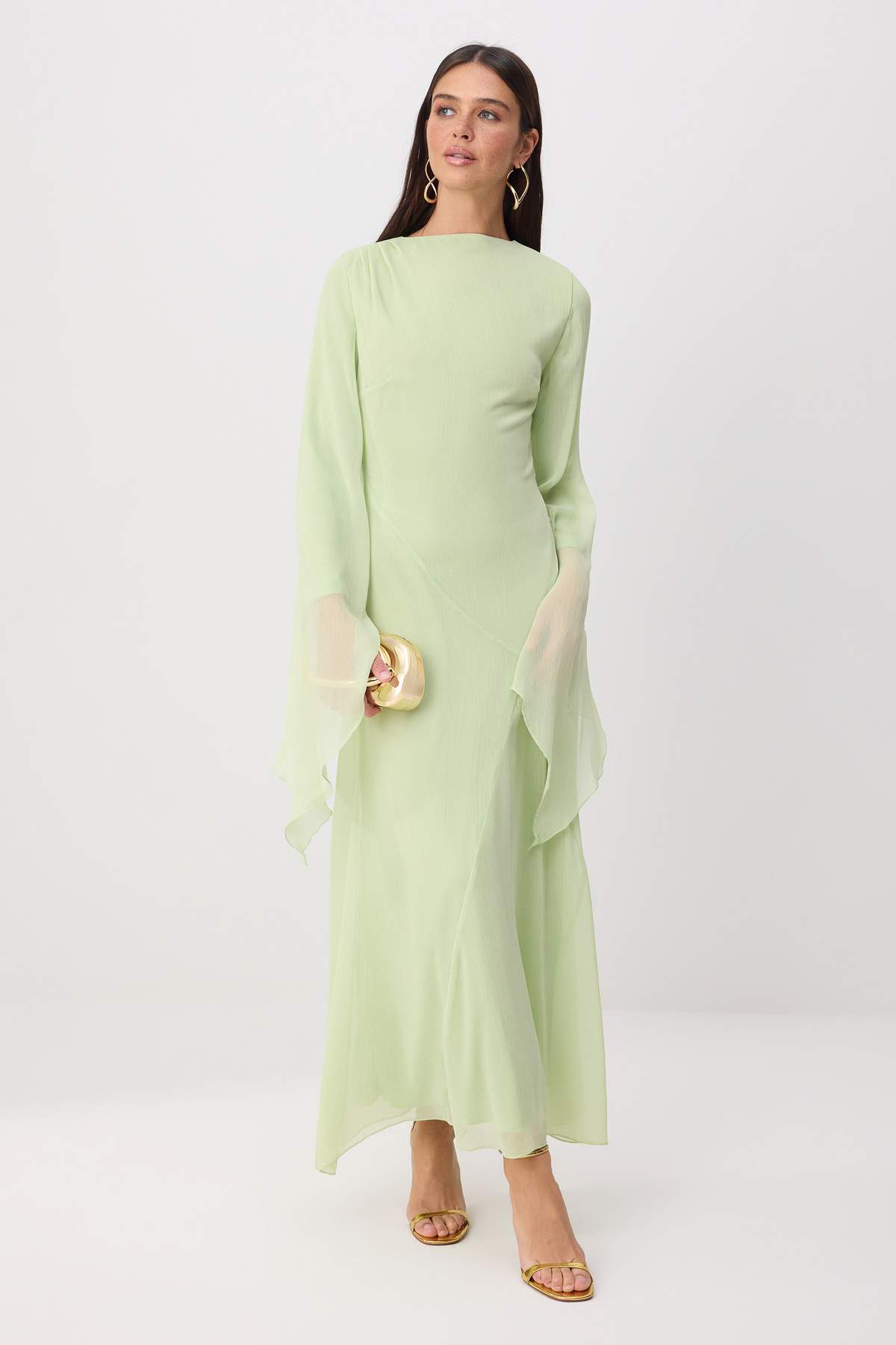 Princess Sleeve Boat Neck Maxi Dress