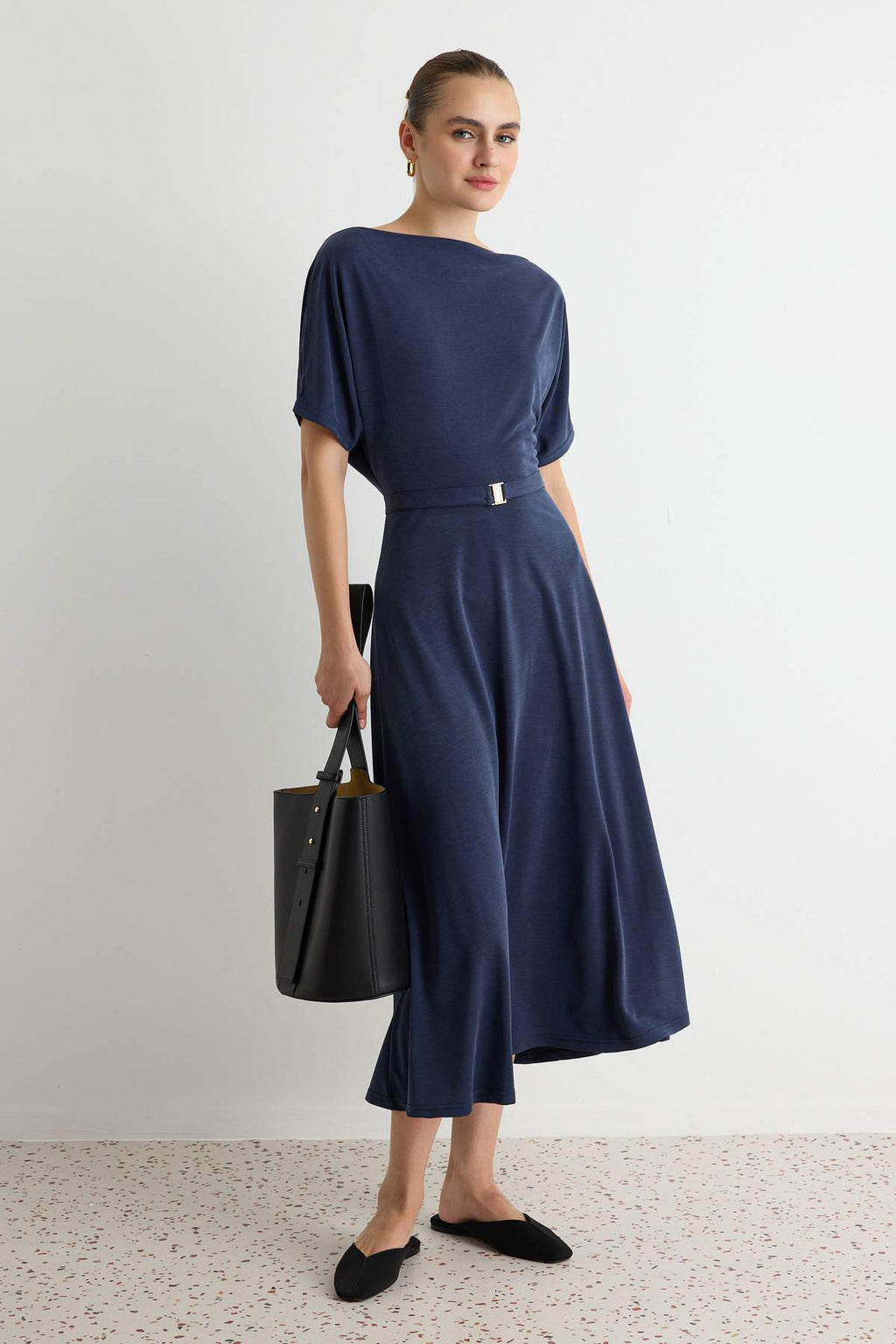 Boat Neck Batwing Sleeve Maxi Dress