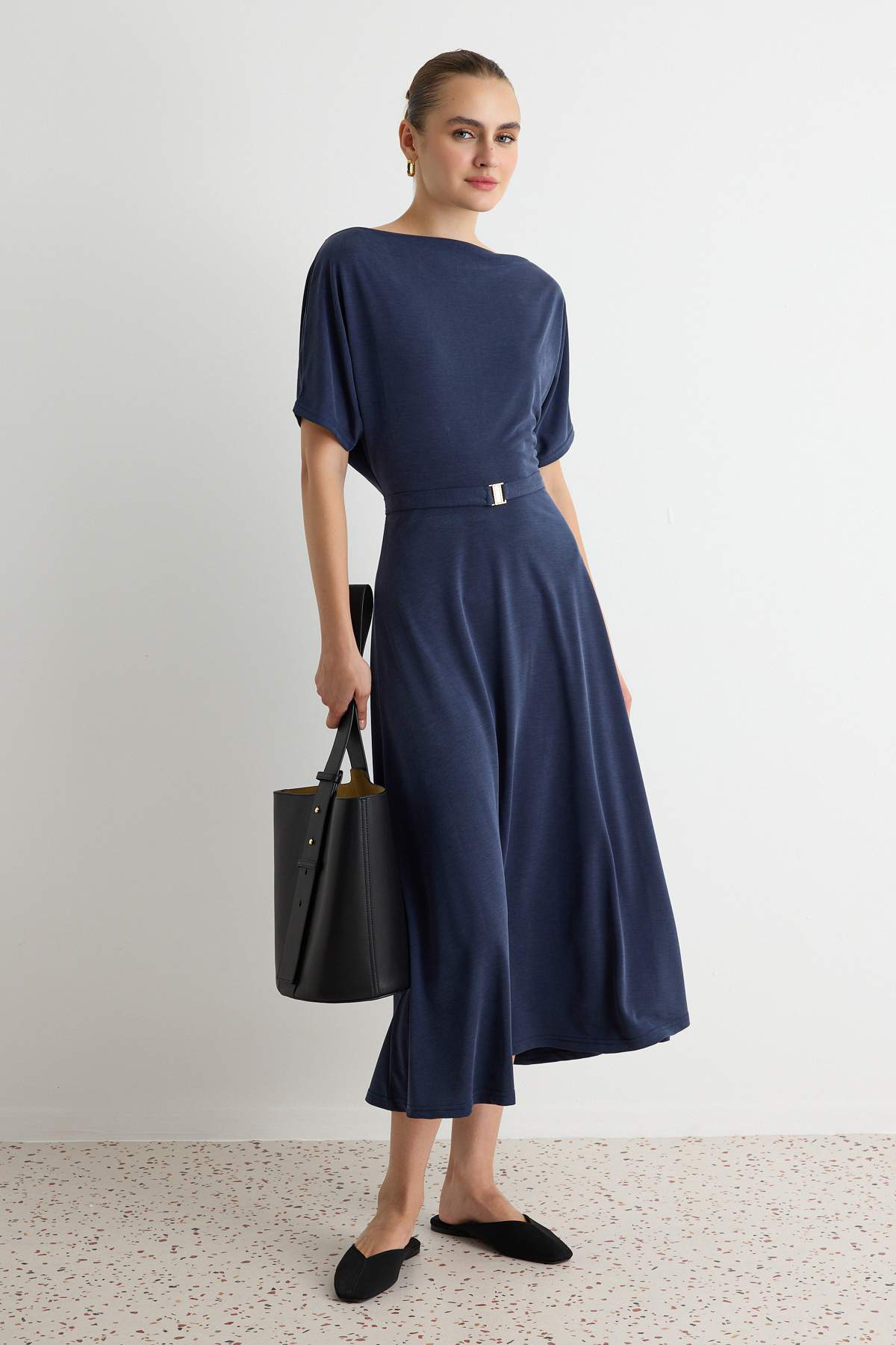 Boat Neck Batwing Sleeve Maxi Dress