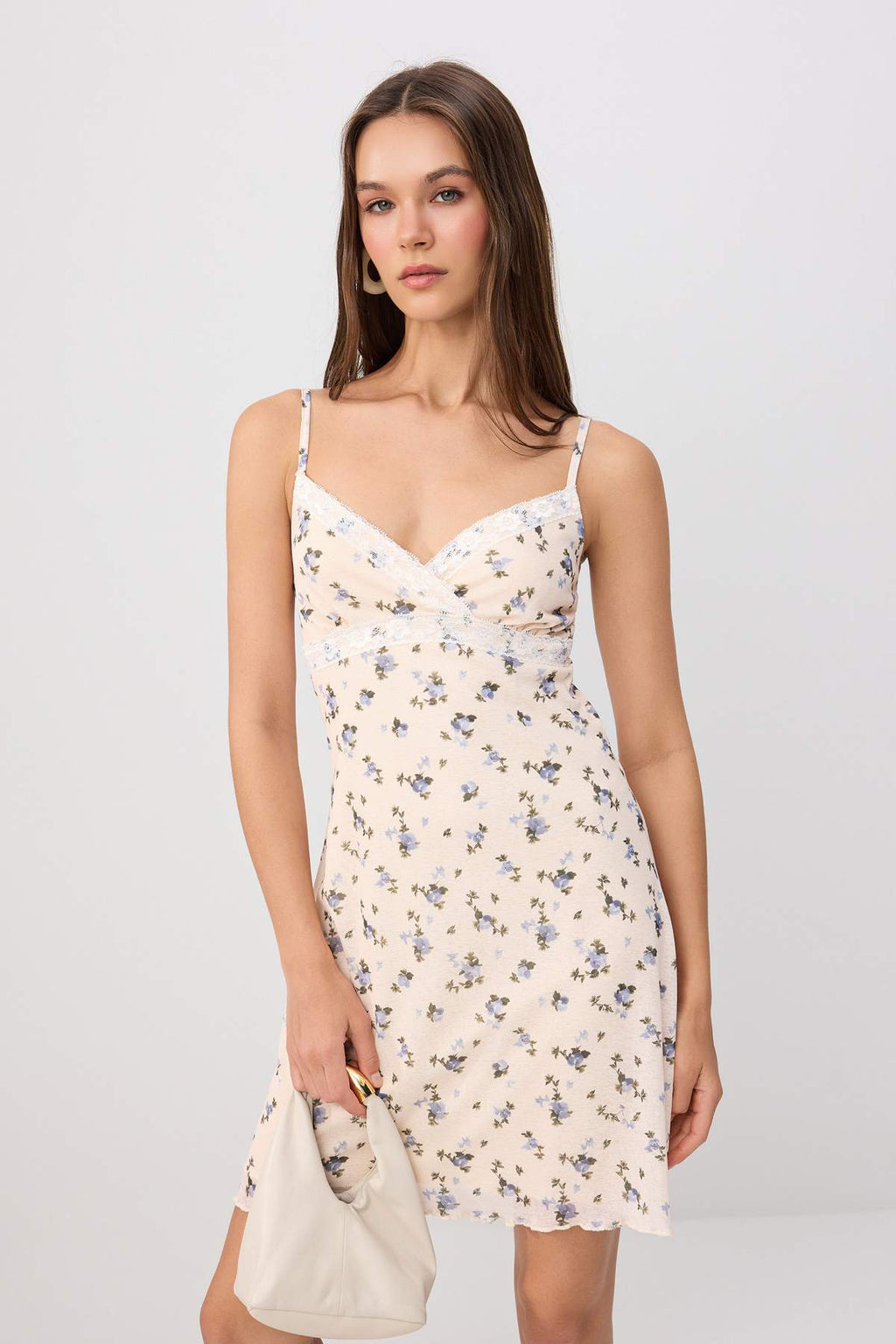 V Neck Strappy Lace Detail Midi Dress