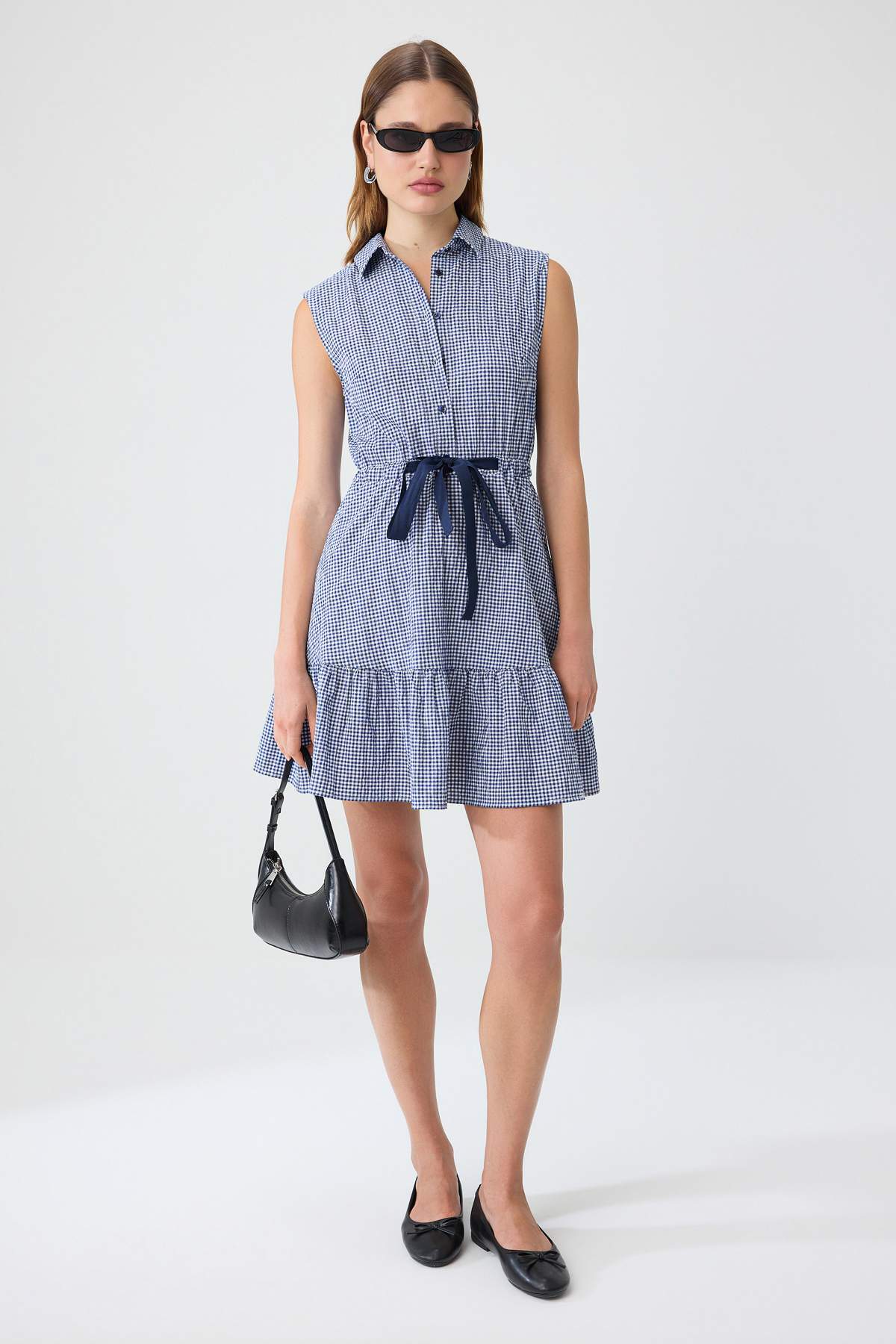 Belted Shirt Collar Skater Mini Dress