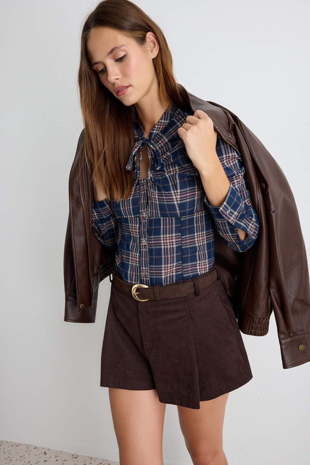 Tie Neck Long Sleeve Oversized Shirt