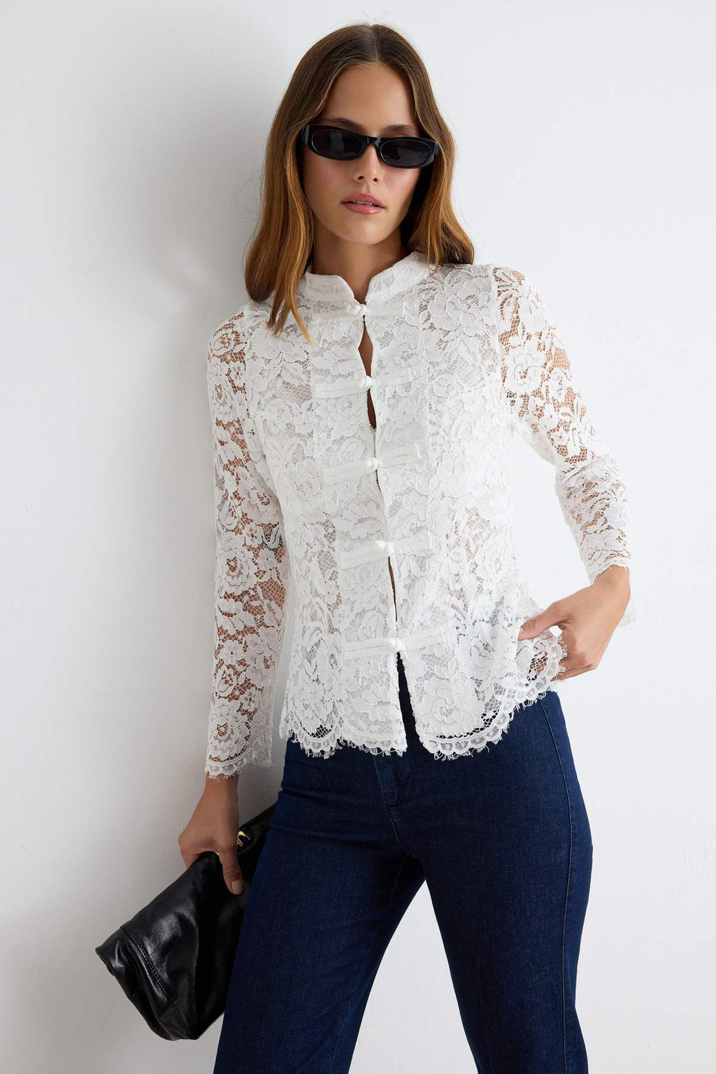 High Neck Long Sleeve Lace Blouse