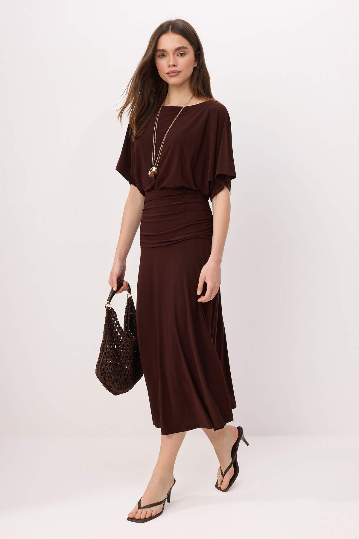 Boat Neck Batwing Sleeve Short Sleeve Skater Maxi Dress