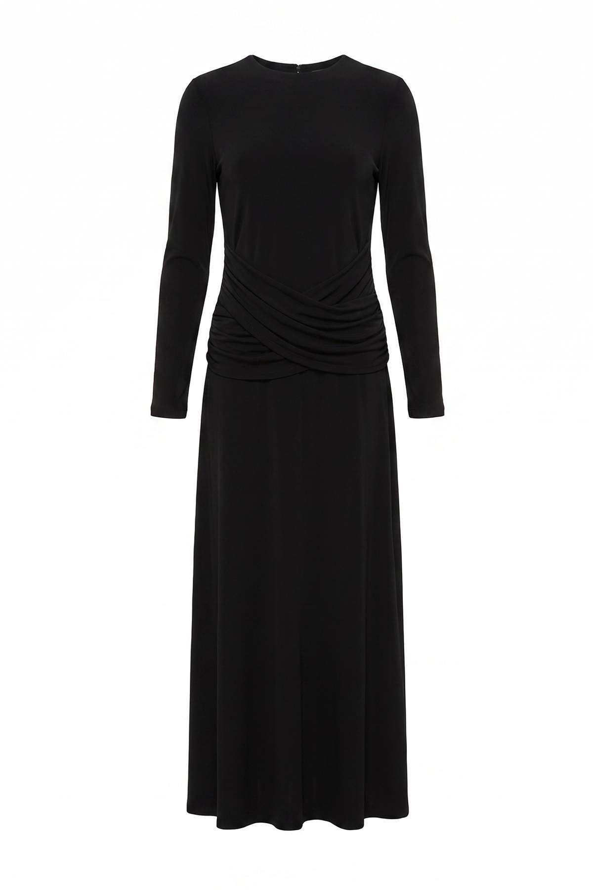 High Neck Long Sleeve A-Line Maxi Dress